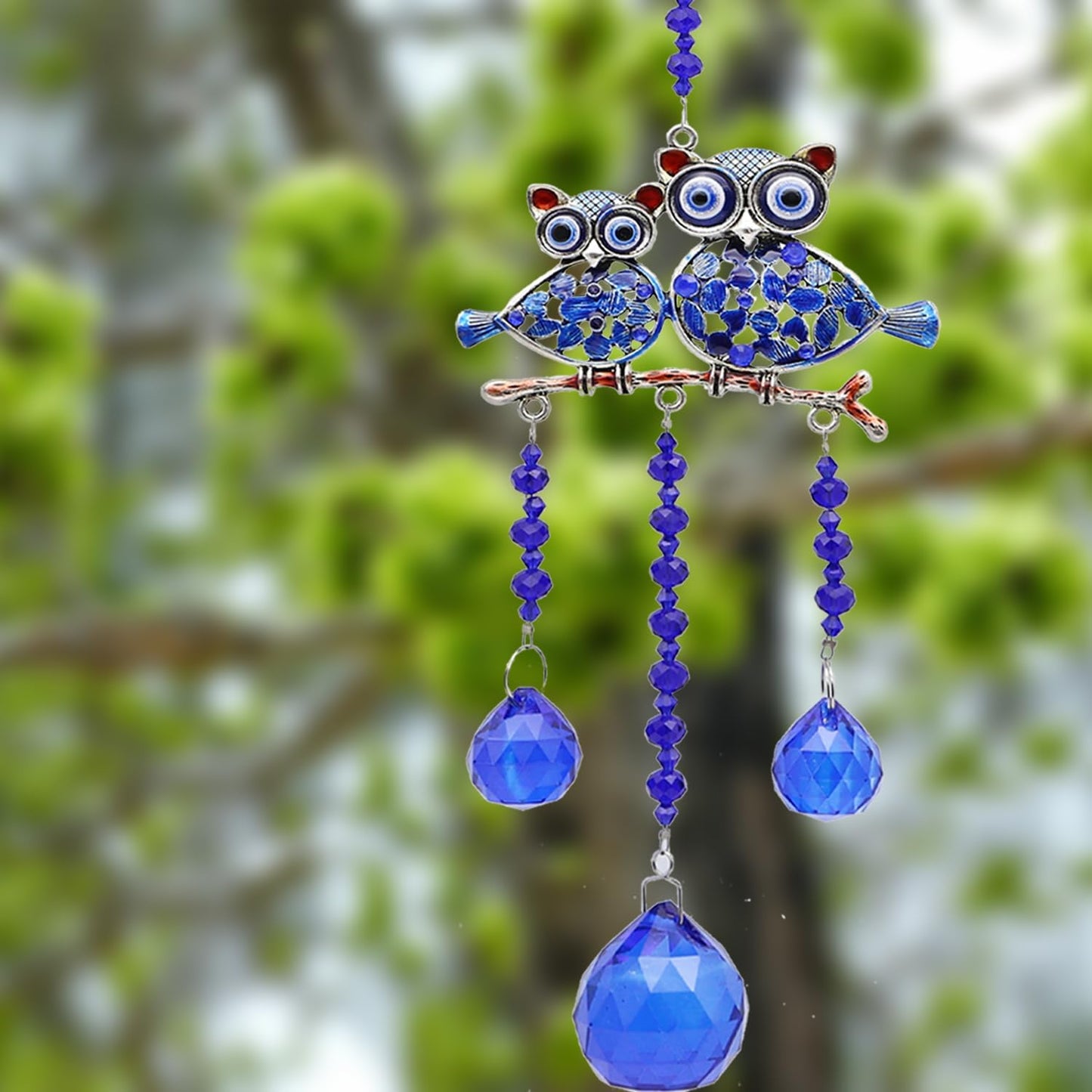 Crystals Suncatcher Blue Evil Eye Owl,Sun Catchers Indoor Window,Crystal Prism Window Decoration,Home Decor Aesthetic,Patio Decor/Mother'S Day/Christmas/Wedding Decoration