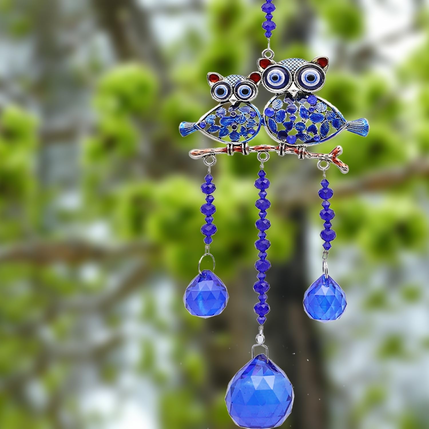 Crystals Suncatcher Blue Evil Eye Owl,Sun Catchers Indoor Window,Crystal Prism Window Decoration,Home Decor Aesthetic,Patio Decor/Mother'S Day/Christmas/Wedding Decoration