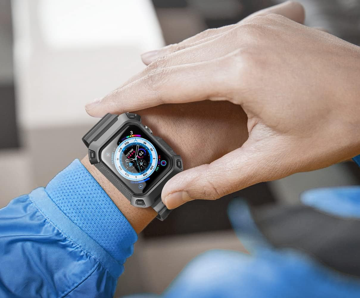 for Apple Watch 9/8/7/6/SE/5/4 45/44Mm Case with Band (Unicorn Beetle Pro), [Anti-Scratch] [Bumper Protector] Rugged Men Cover with Adjustable Strap Band for Iwatch 9/8/7/6/SE/5/4