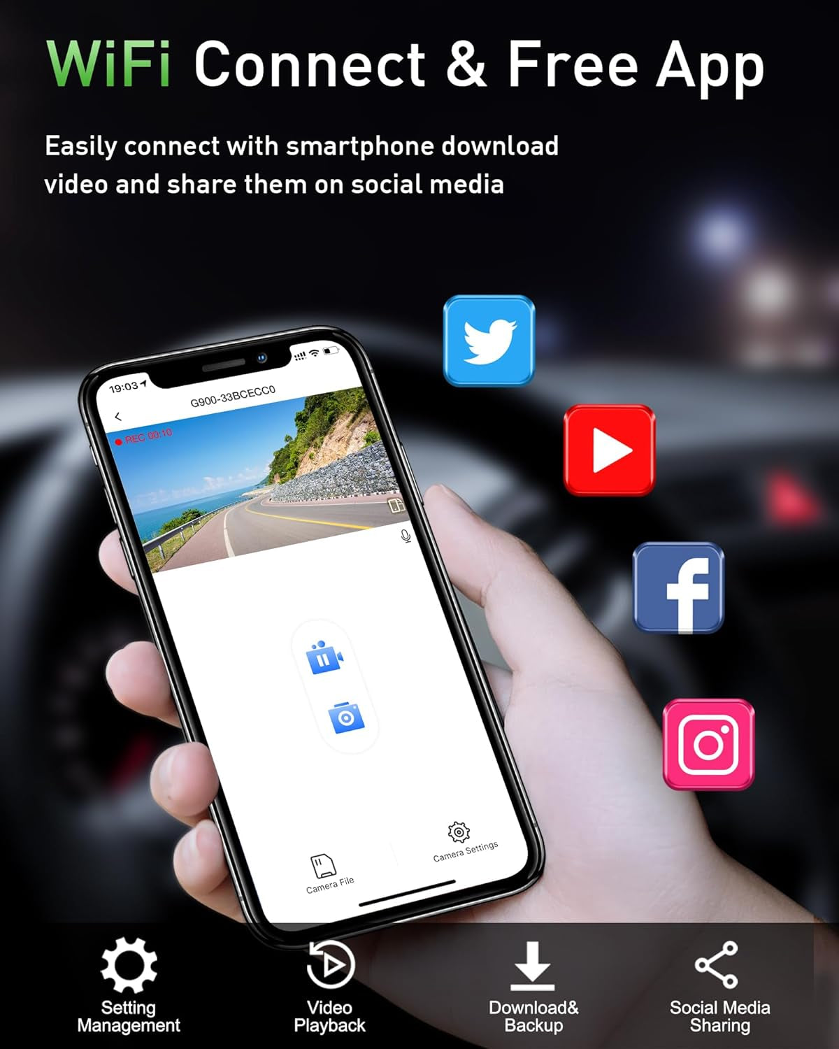 Dash Cam Front and Rear,4K+1080P Wifi Dual Dash Camera for Cars with App, 3" IPS Dashboard Camera Recorder,Night Vision,24H/7 Parking Mode, Loop Recording,170° Wide Angle,Free 64GB SD Card