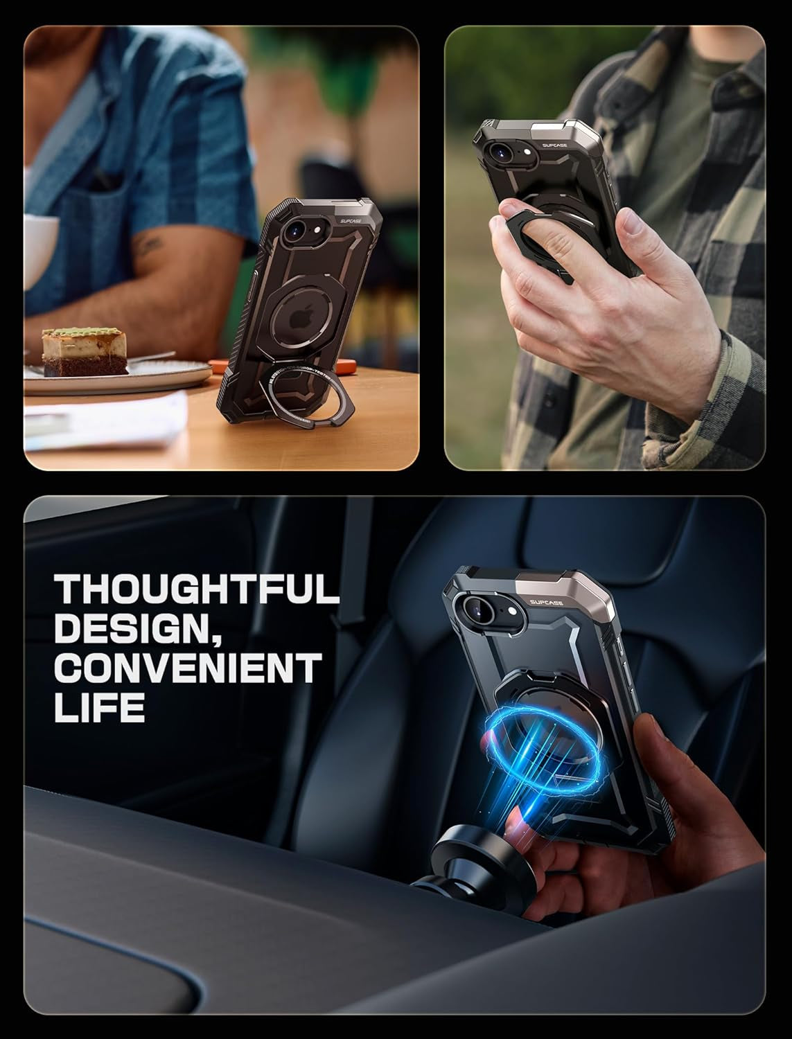 for Iphone 16E Case with Stand (Unicorn Beetle Grip), [Compatible with Magsafe] [Military-Grade Drop Protection] Heavy Duty Rugged Shockproof Magnetic Phone Case for Iphone 16E 6.1", Black