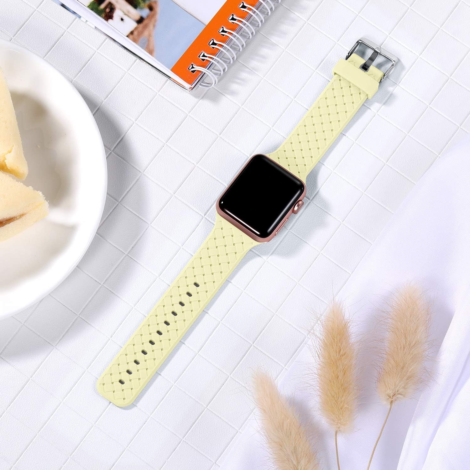 Silicone Band Compatible for Apple Watch Series 6 Series 5/4 40Mm, Comfortable Strap for Apple Watch SE 40Mm, Iwatch 38Mm Bands Series 3/2/1, Women Men Kids Weave Pattern 38Mm/40Mm S/M Yellow