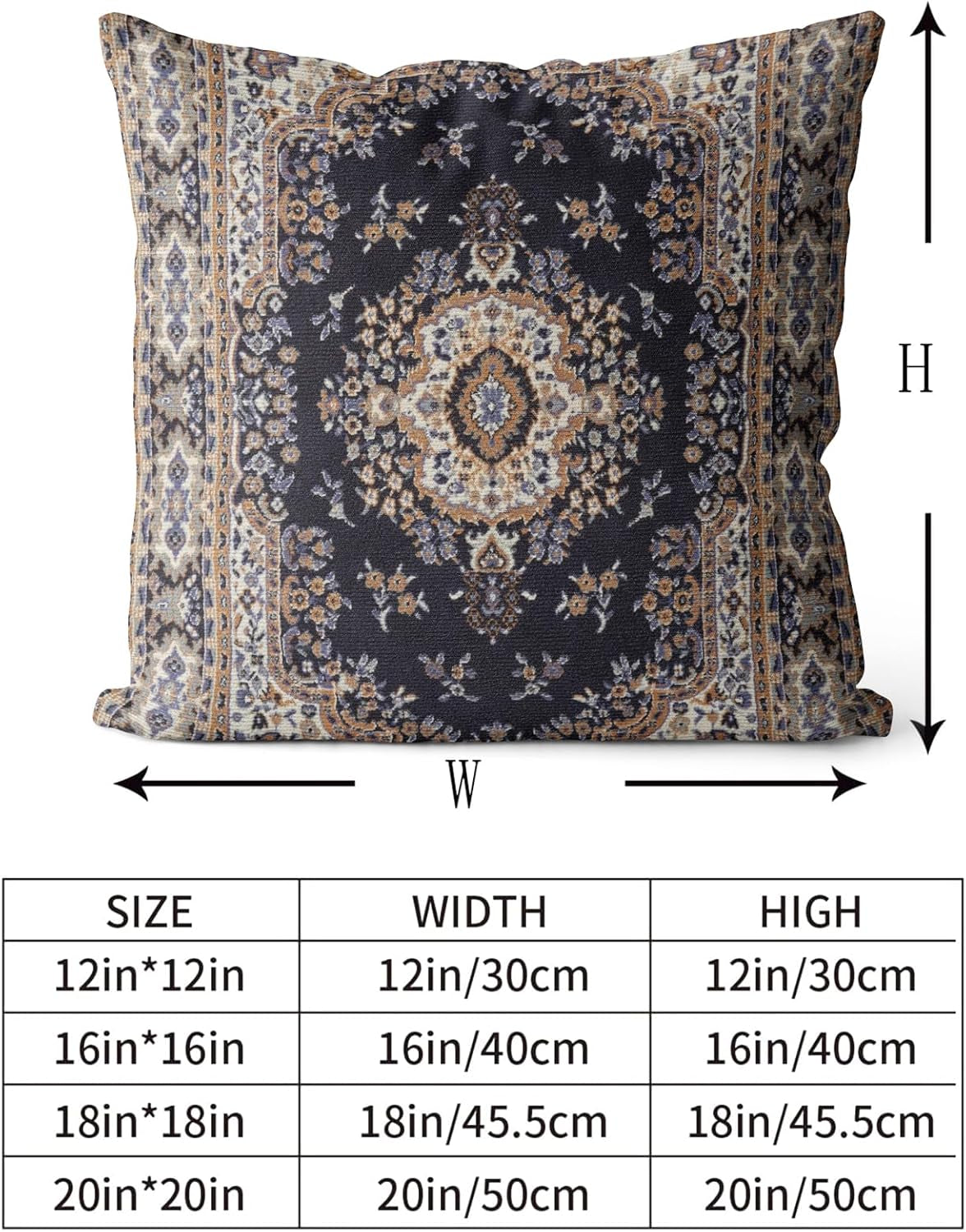 Boho Throw Pillow Covers 20X20 Inch Set of 2 Black Medallion Border Area Rug Double Sided Pattern Cotton Soft Pillow Case Cushion Cover Pillowcase for Couch Sofa Bed Decorative
