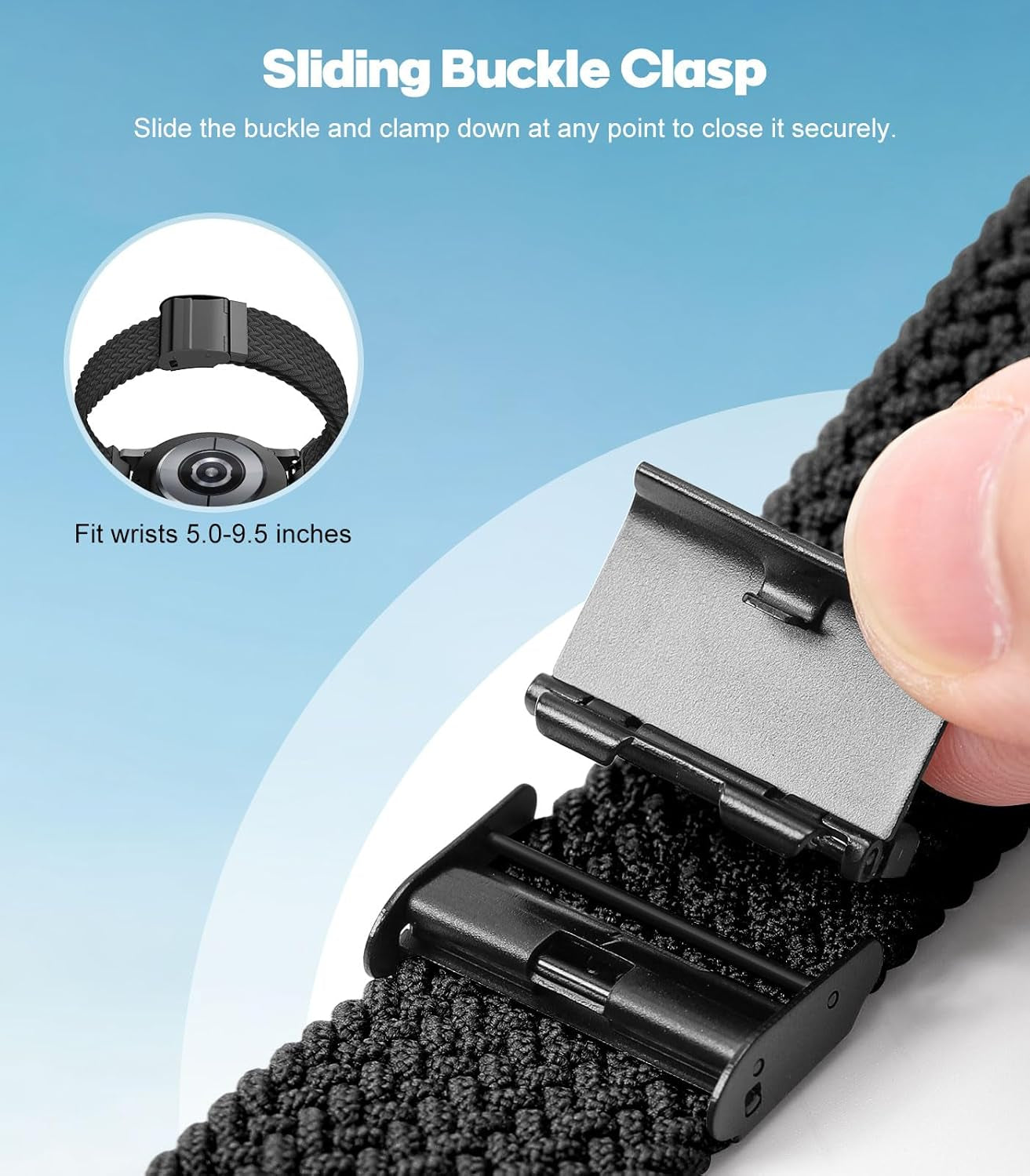 Braided Solo Loop Compatible with Samsung Galaxy Watch 6 5 4 Band 40Mm 44Mm/6 Classic 43Mm 47Mm/5 Pro 45Mm/4 Classic 42Mm 46Mm/3 41Mm/Active 2, 20Mm Stretchy Sport Band, Black
