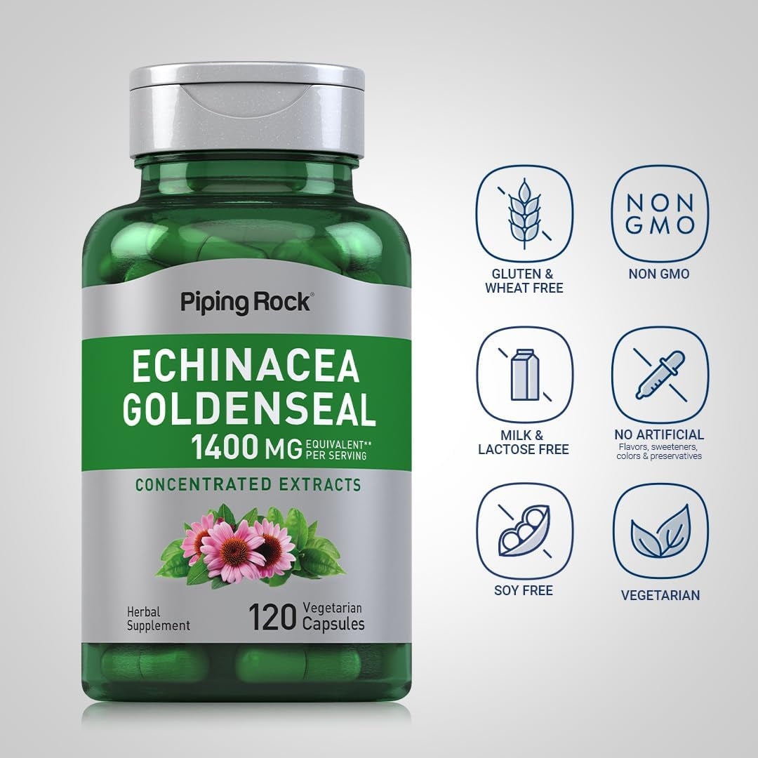 Echinacea Goldenseal Capsules | 1400Mg | 120 Vegetarian Capsules | Non-Gmo, Gluten Free Supplement TLBH