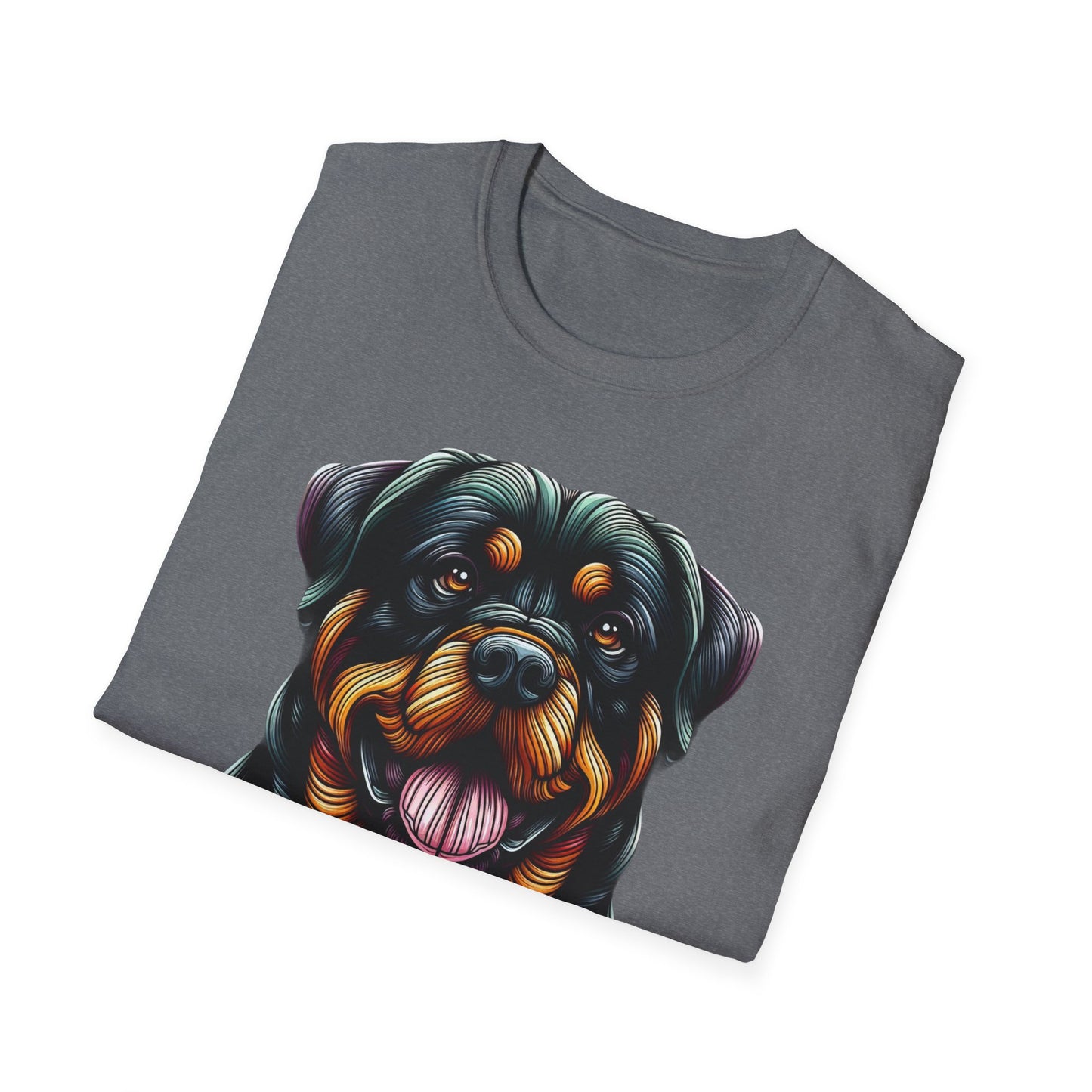 Rottweiler Animal Stained Glass Design Unisex Softstyle T-Shirt