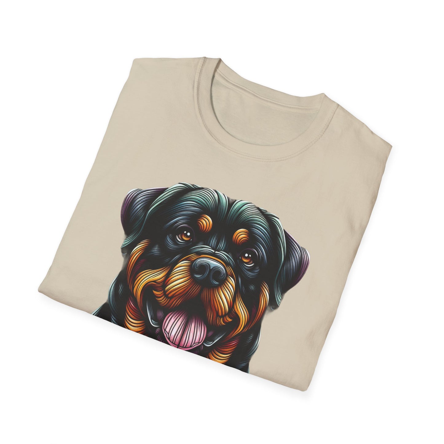 Rottweiler Animal Stained Glass Design Unisex Softstyle T-Shirt