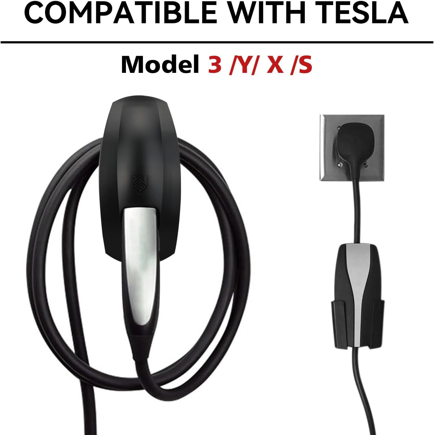 Charging Cable Holder with Chassis Bracket Compatible with Tesla Model 3 Model Y Model X Model S Charger Cable Organizer Car Accessories Wall Connector, Patent Approved (Black)