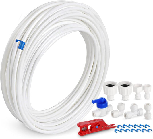 49.2Ft Water Supply Pipe Tube,Refrigerator Water Line +Fridge Connector Kit, Ice Maker Water Line Kit for Refrigerator,Ice Maker... (1/4" Tubing Pipe)-Easy Installation.