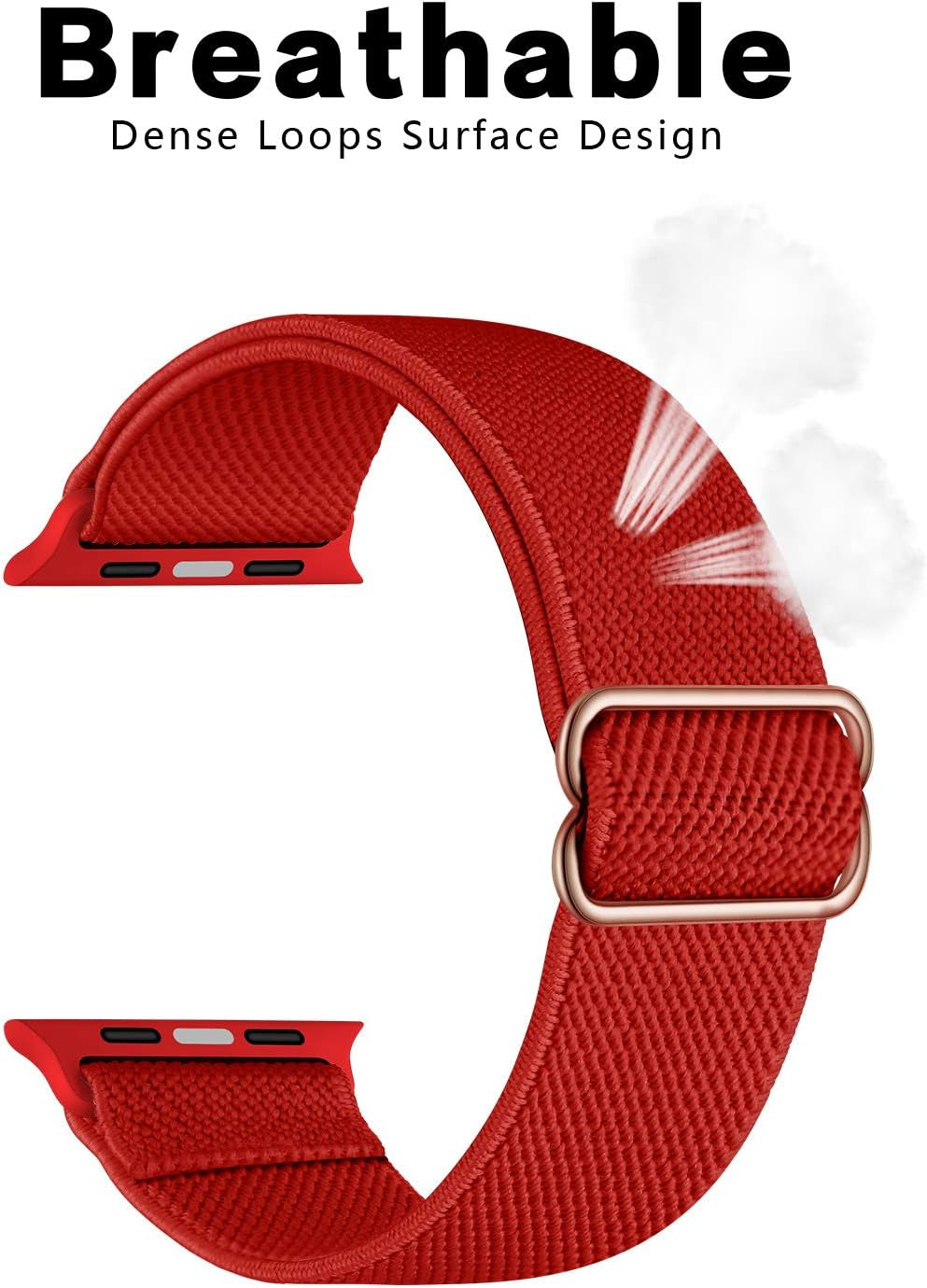 Stretchy Nylon Watch Bands Compatible with Apple Watch Series 10/9/8/7/6/5/4 Ultra 2/1 SE, Adjustable Braided Elastic Sport Loop Rugged Straps for Iwatch Women Men (Bright Red, 44/45/46/49MM)