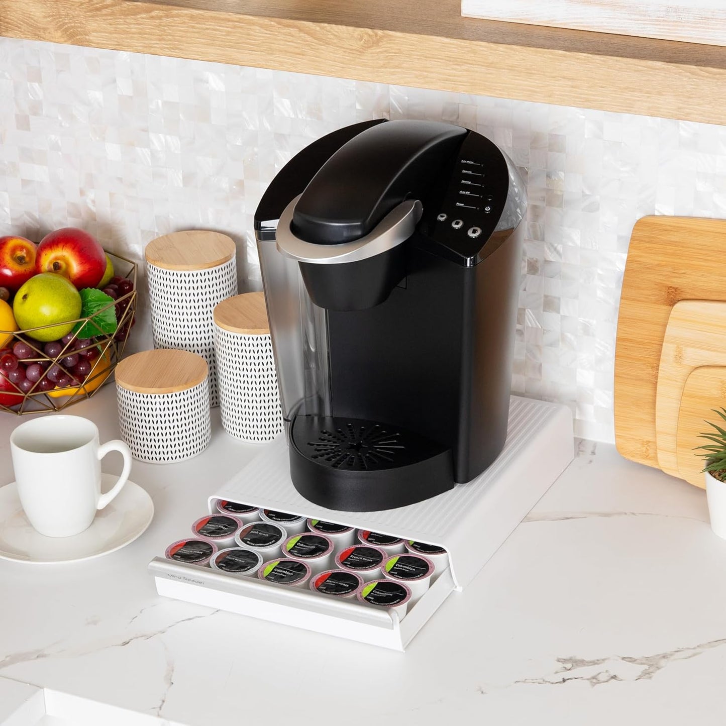 Single Serve Coffee Pod Drawer, 30 Pod Capacity, Countertop Organizer, 10.5"L X 12.75"W X 2.5"H, White