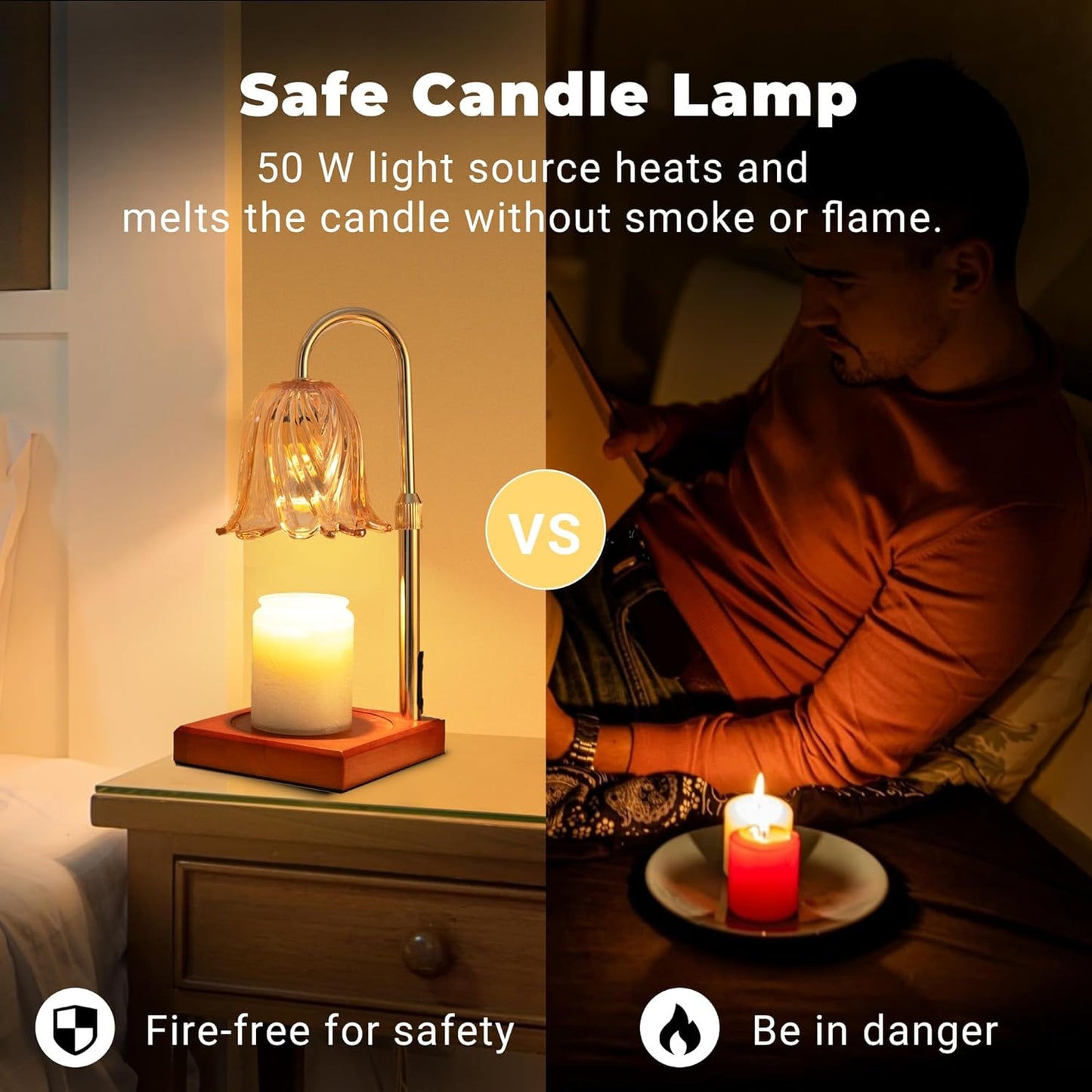 Candle Warmer Lamp, Dimmable Candle Lamp Warmer, Adjustable Height, Timer, Bedroom Living Room Home Decor Wax Melt Warmer for Scented Wax with 2 Bulbs, Gold