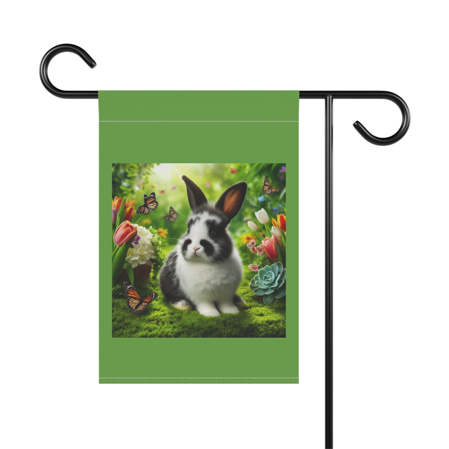 Spring Garden Banner with Rabbit and Butterflies