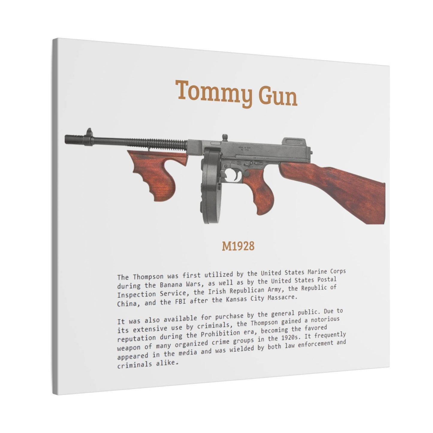 Thompson submachine gun TOMMY GUN M1928 Matte Canvas, Stretched, 0.75" (Multi-Size)