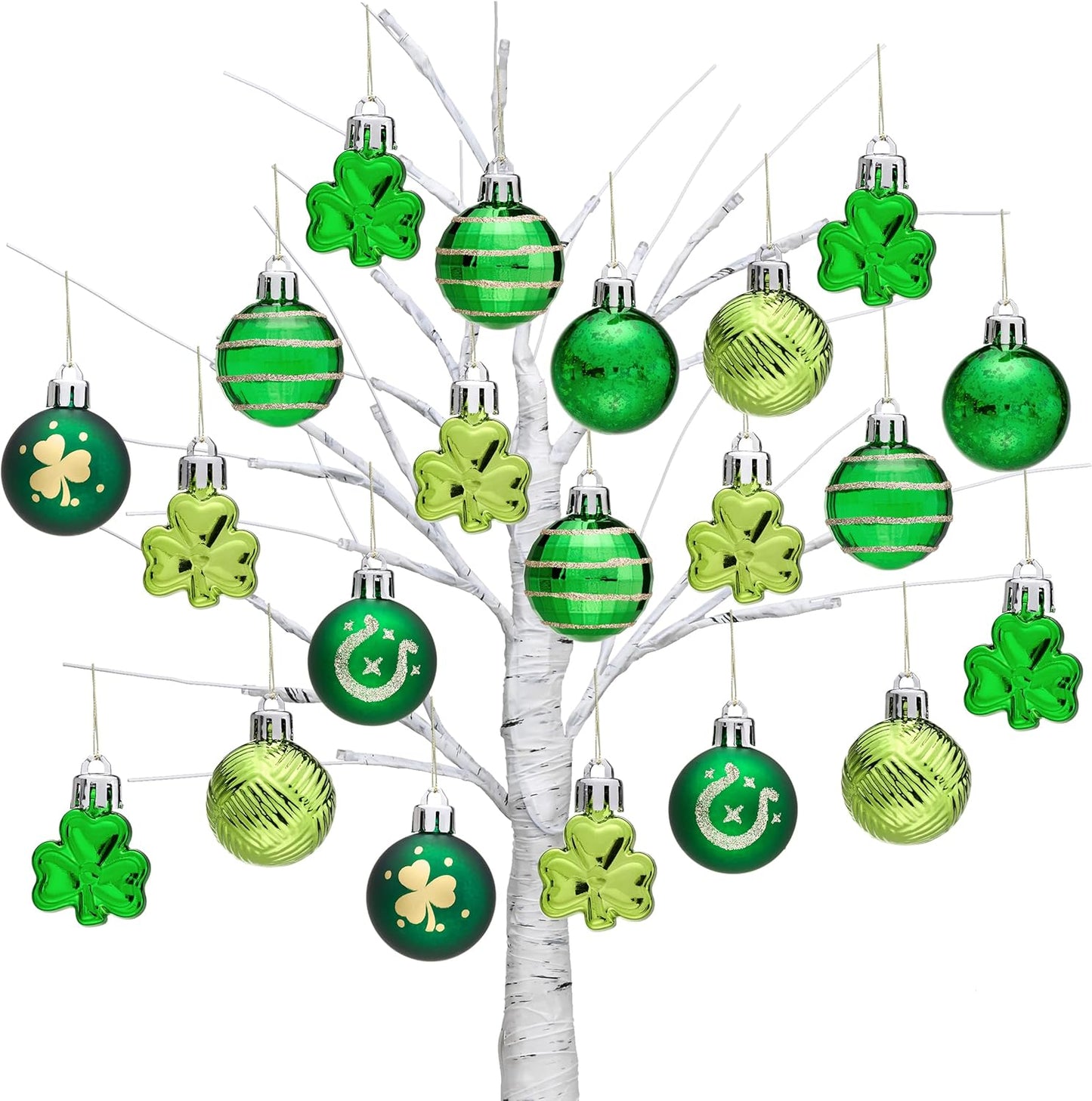 St Patricks Day Decorations Shamrock Tree Ornament Set, 28Ct 1.57Inch Hanging Ball Ornament Irish Festival Decor, Good Luck Clover Green Gold St. Patrick'S Ball for Party Home Spring