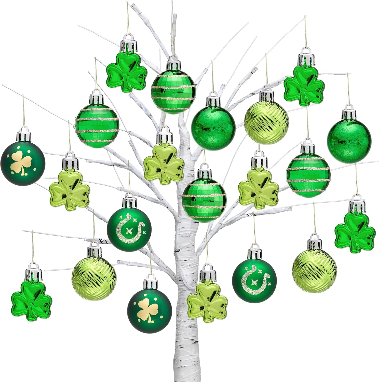 St Patricks Day Decorations Shamrock Tree Ornament Set, 28Ct 1.57Inch Hanging Ball Ornament Irish Festival Decor, Good Luck Clover Green Gold St. Patrick'S Ball for Party Home Spring