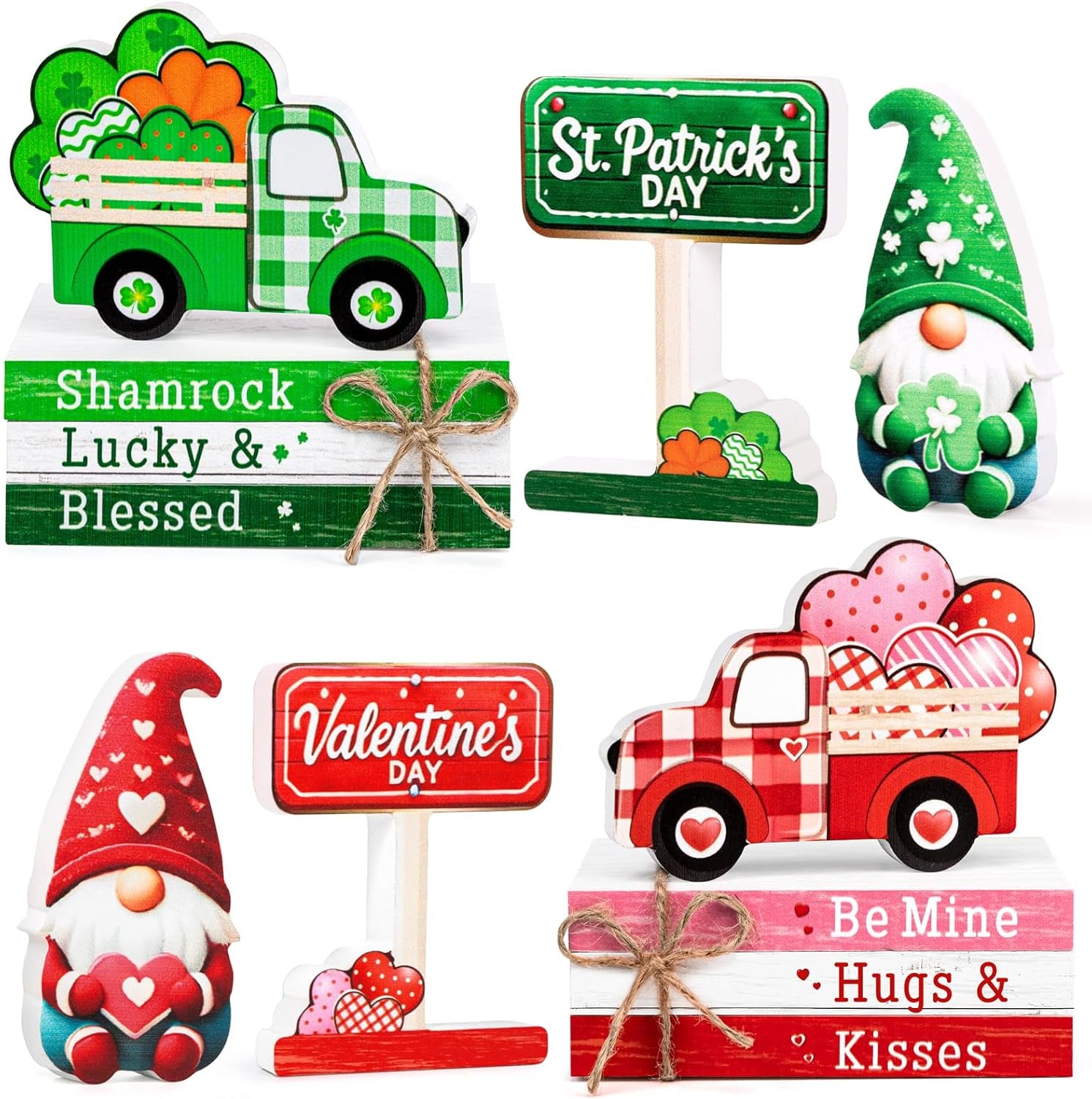 5PCS Valentines Day Decor/St.Patricks Day Decorations Reversible Table Centerpieces Tiered Tray Ornament for Home Party Decor