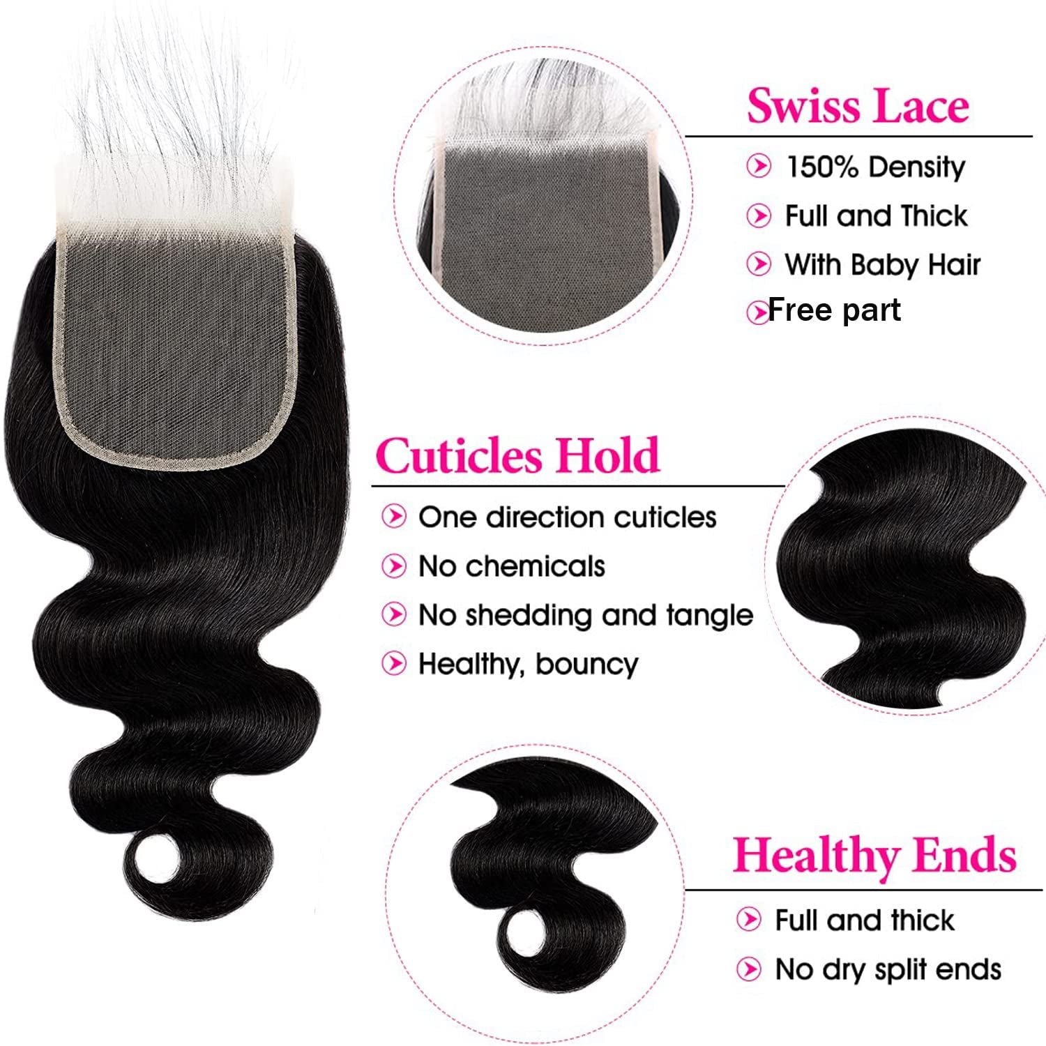 5X5 Hd Lace Closure 5X5 Body Wave Closure Human Hair 12A Real Transparent Lace Closure Virgin Remy Human Hair Frontal Closure Pre Plucked with Baby Hair Natural Black Color(10Inch)