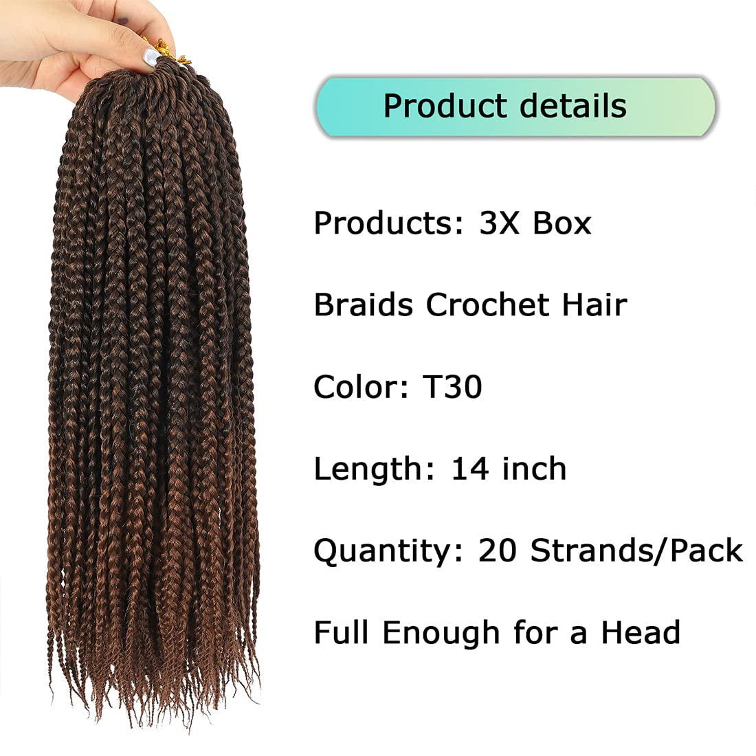 Crochet Box Braids Hair Pre Looped Goddess Box Braids Crochet Braiding Hair 7 Packs Crochet Box Braids 3X Box Braids Crochet Hair (14 Inch, T30)