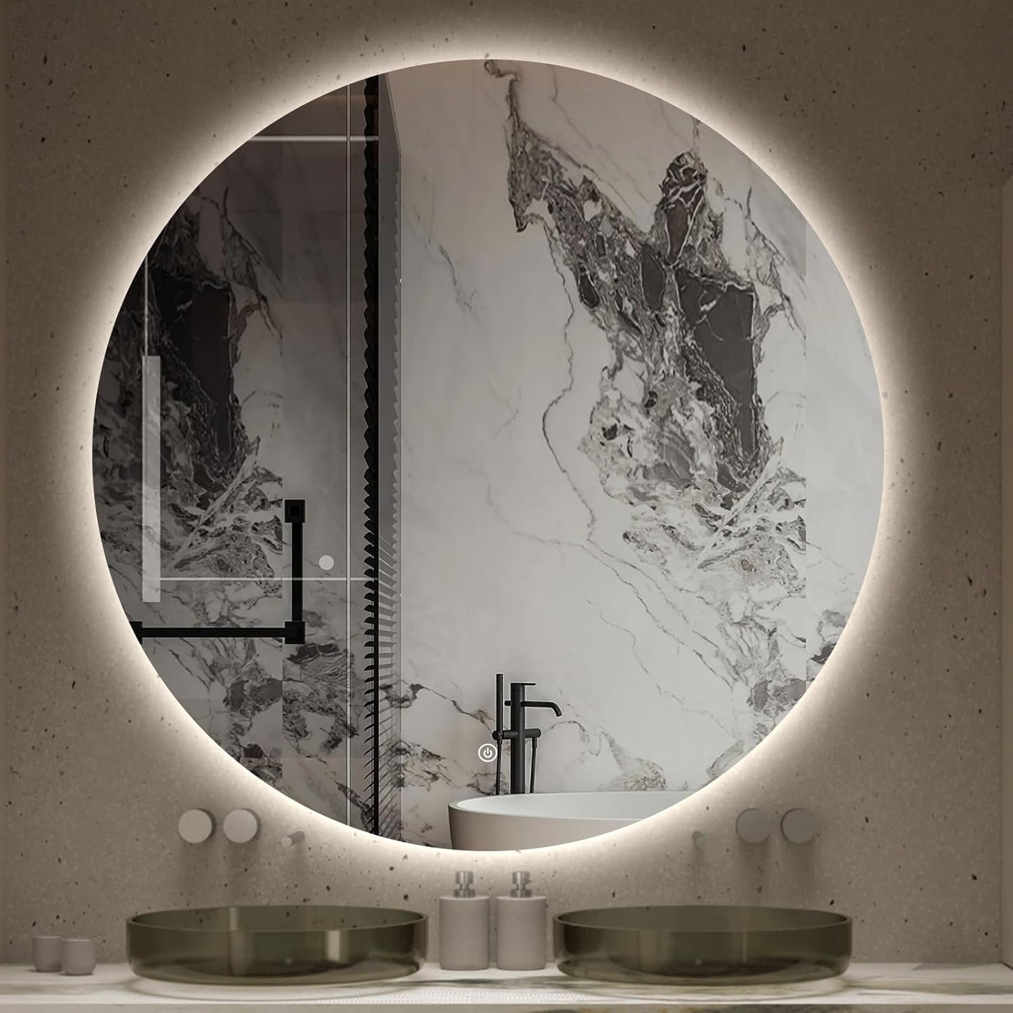 Round LED Bathroom Mirror, 28" Frameless Backlit Wall-Mounted Vanity Mirror with Lights, Anti-Fog Smart Mirror, IP65 Waterproof, Stepless Dimmable 3 Colors, Shatter-Proof, CRI95+