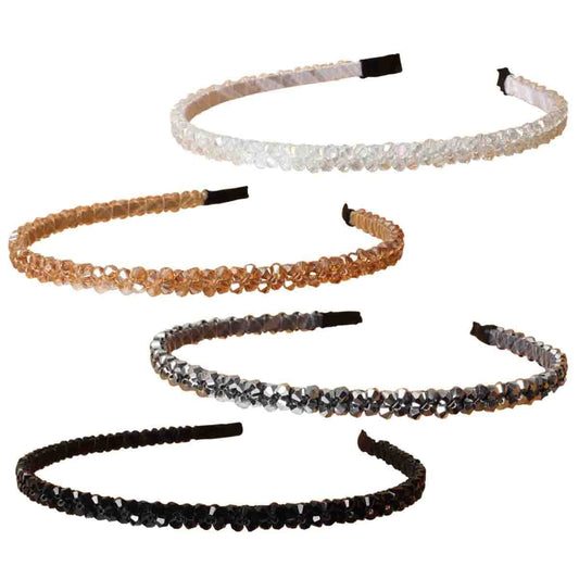 4 PK Crystal Rhinestone Headbands for Women Girls Double Rows Sparkly Beaded Hair Hoops Clear Black Weave Narrow Hair Bands Hair Accessories (Color A)