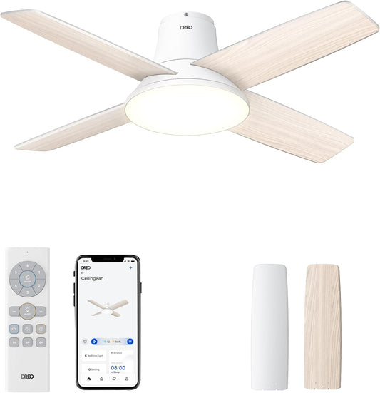 Smart Ceiling Fans with Lights and Remote, 12 Speeds & 3 Fan Modes, Quiet DC Motor, Easy to Install, Dimmable LED Ceiling Fans with App/Alexa Control, 12H Timer for Home, Indoor, White, 44''