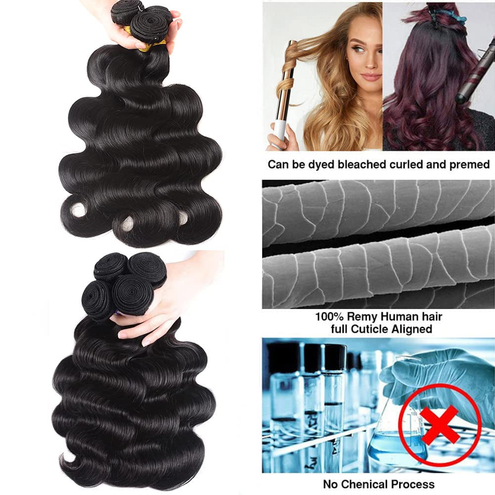 12A Human Hair Bundles 14 16 18 Inch Body Wave Bundles Human Hair 100% Unprocessed Brazilian Virgin Weave Hair Bundles Deals Human Hair 3 Bundles Human Hair Extensions Natural Color