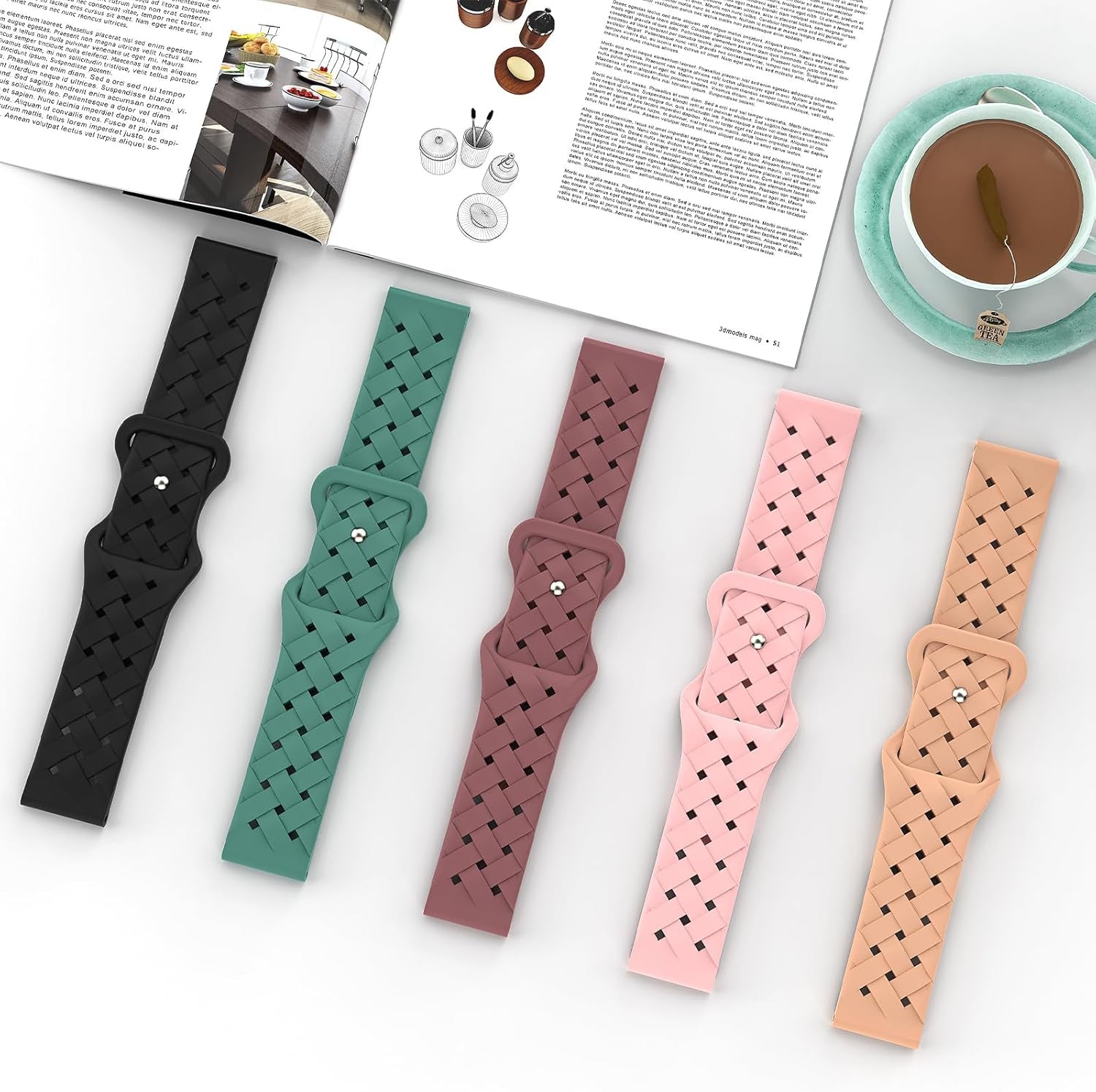 Braided Silicone Band Compatible with Samsung Galaxy Watch 6/5/4 Band 40Mm 44Mm, Galaxy Watch 5 Pro 45Mm,Galaxy Active 2,Galaxy Watch 3,20Mm Soft Silicone Sport Strap Breathable Wristbands for Women