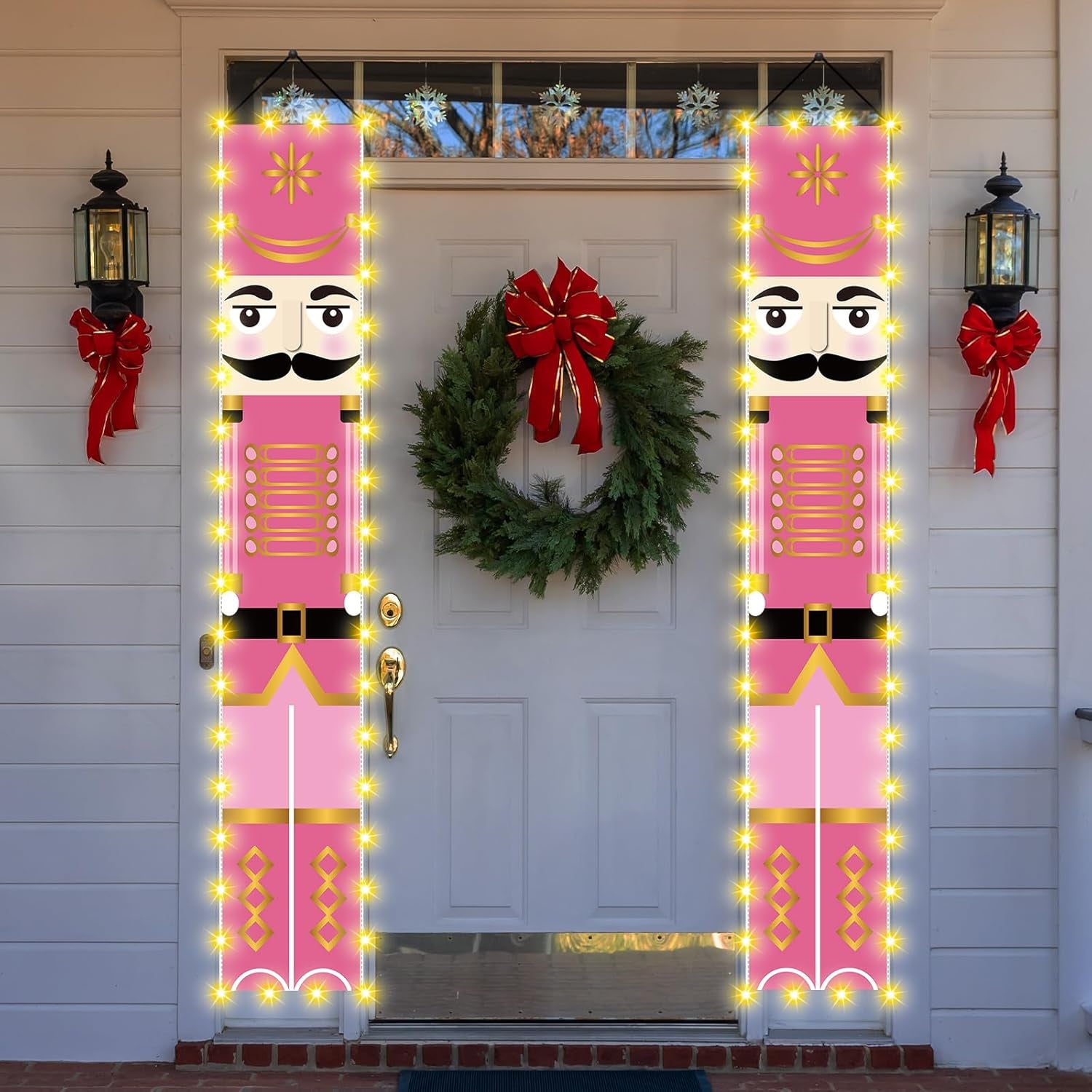 Pink Nutcracker Christmas Decorations with Lights Pink Nutcracker Porch Banner Outdoor Christmas Nutcracker Decorations and Supplies for Home Party