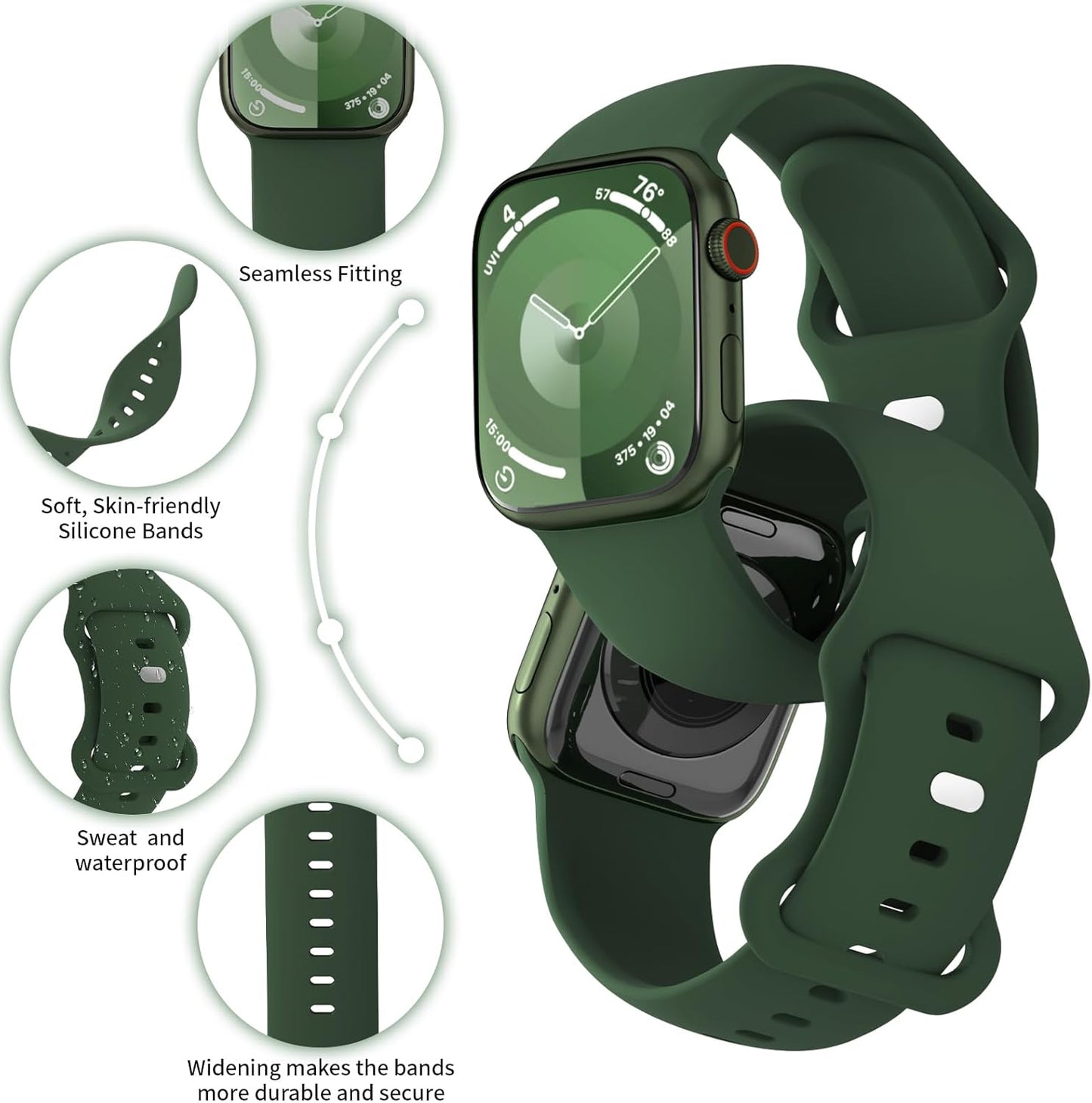 Extra Widened Silicone Bands Compatible with Apple Watch 38Mm 40Mm 41Mm 42Mm 44Mm 45Mm 49Mm, Replacement Soft Sport Strap Wristbands for Iwatch Series 9/8/7/6/5/4/3/2/1 Ultra SE Women Men, Clover