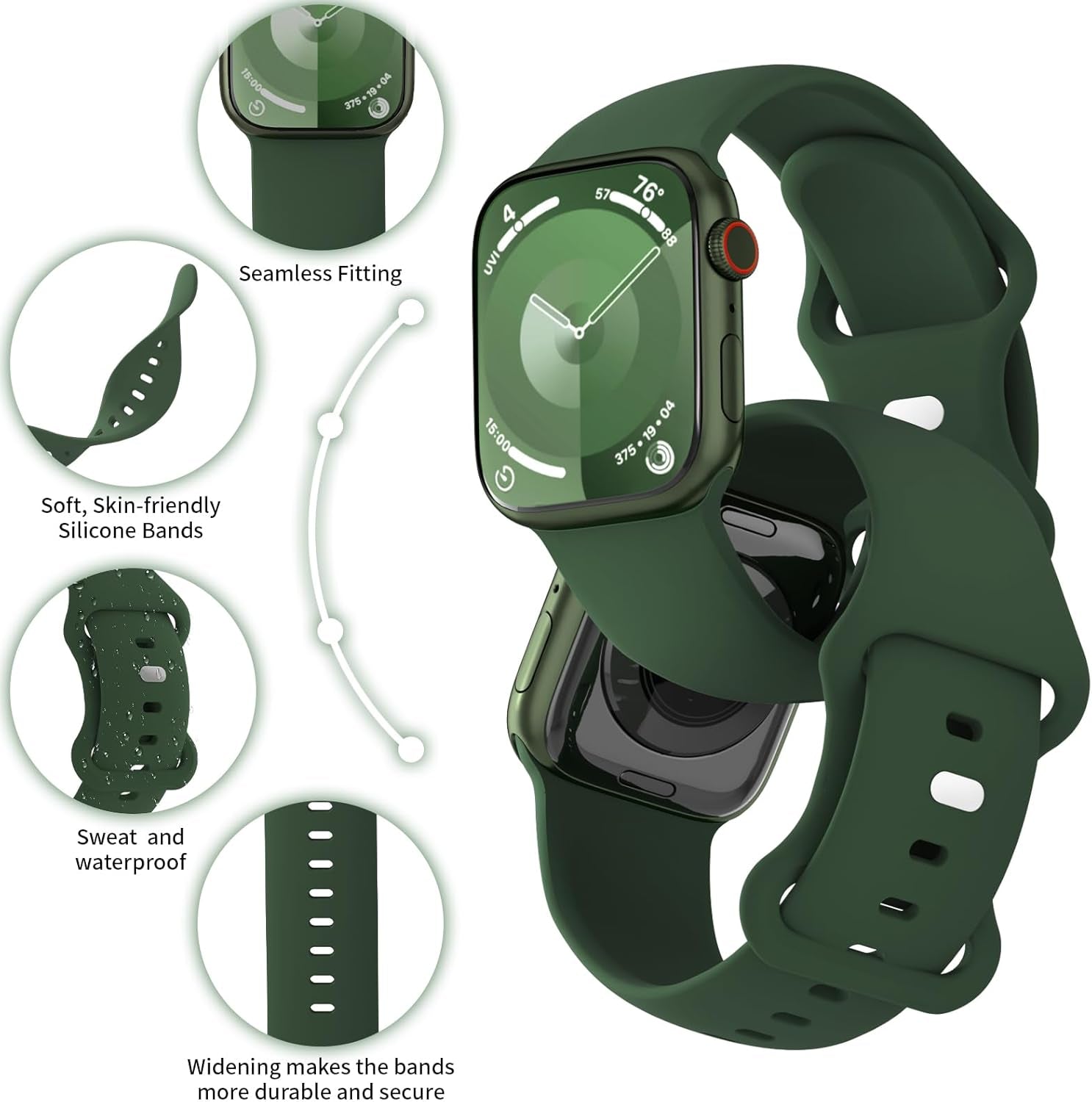 Extra Widened Silicone Bands Compatible with Apple Watch 38Mm 40Mm 41Mm 42Mm 44Mm 45Mm 49Mm, Replacement Soft Sport Strap Wristbands for Iwatch Series 9/8/7/6/5/4/3/2/1 Ultra SE Women Men, Clover