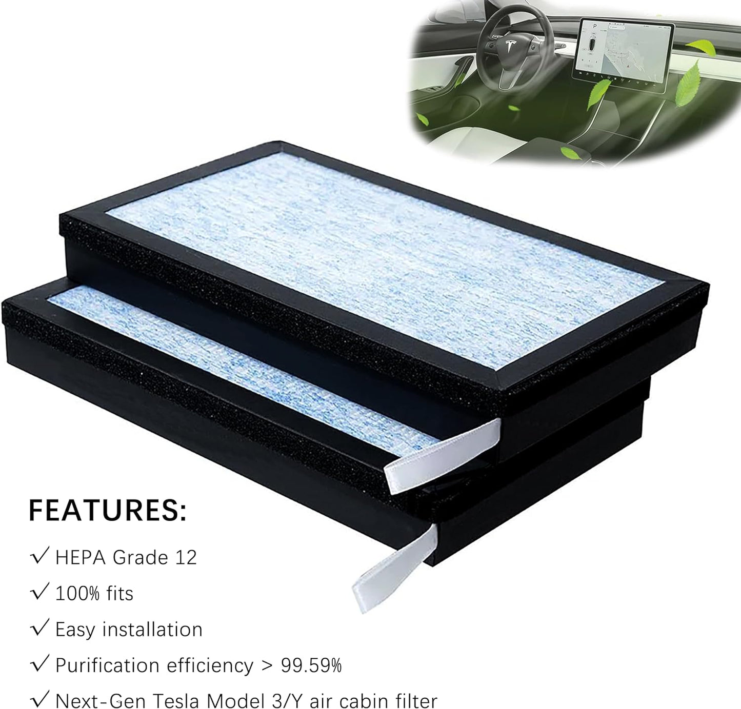 Tesla Model 3 Model Y Air Filter HEPA12 Activated Carbon Tesla Cabin Air Filter Replacement Accessories 2Pack