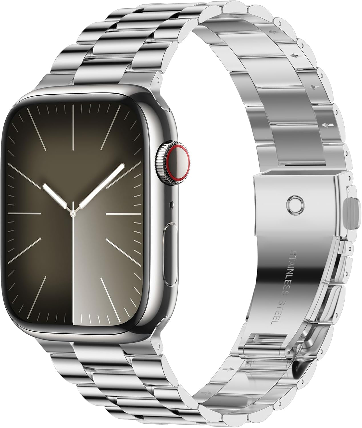 Compatible with Apple Watch Band 45Mm 44Mm 49Mm, Upgraded Stainless Steel Replacement Original Iwatch Bands for Series 9 Ultra 8 7 6 5 4 3 2 1 Women Men,Bright Silver