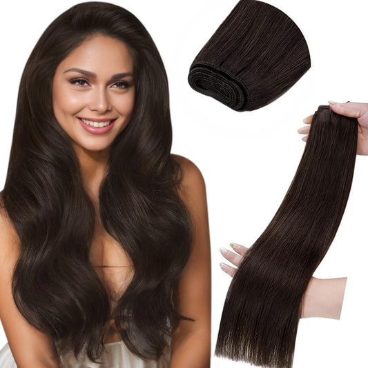Dark Brown Hair Extensions Real Human Hair Weft Sew in Hair Extensions 24 Inch 120G Brown Human Hair Extensions Weft Sew in Hair Extensions Real Human Hair Black Women #2