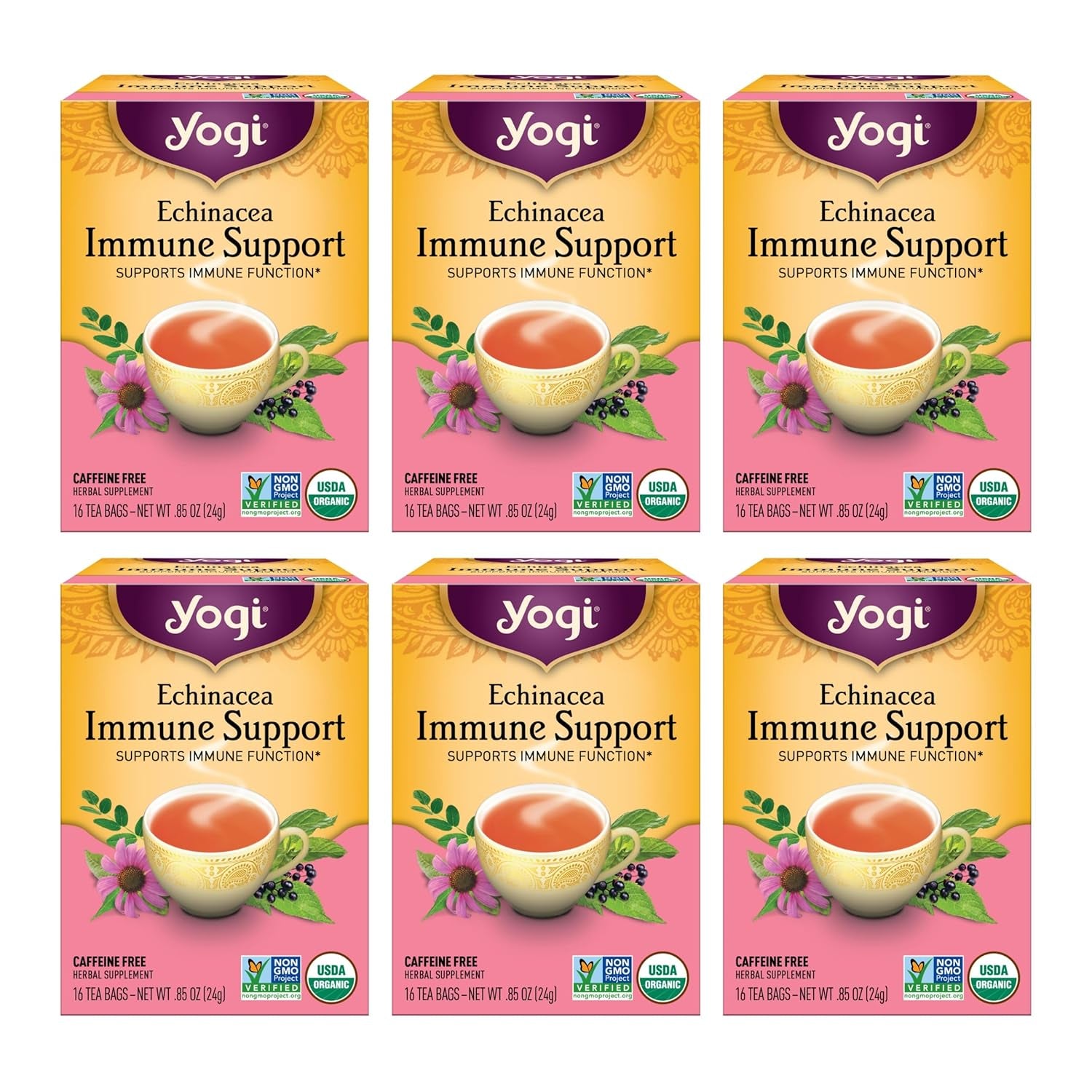 Tea Echinacea Immune Support Tea - 16 Tea Bags per Pack (6 Packs) - Organic Immunity Support Tea - Includes Peppermint Leaf, Lemongrass, Cinnamon Bark, Echinacea Purpurea, Licorice Root & More TLBH
