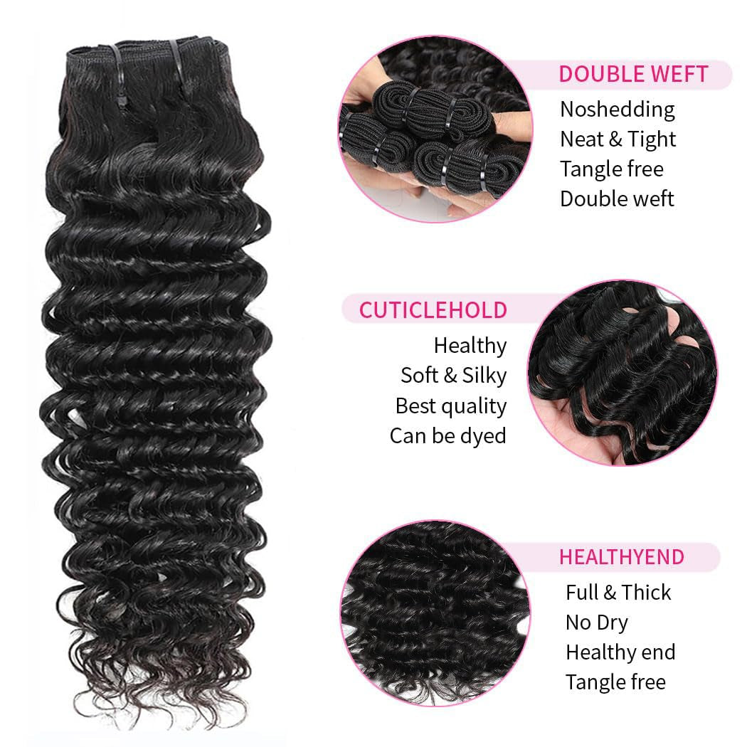 Deep Wave Bundles Human Hair Bundles 10 Inch Hair Bundles 12A Unprocessed Brazilian Virgin Human Hair Bundles Double Weft Deep Curly Weave Bundles Natural Black