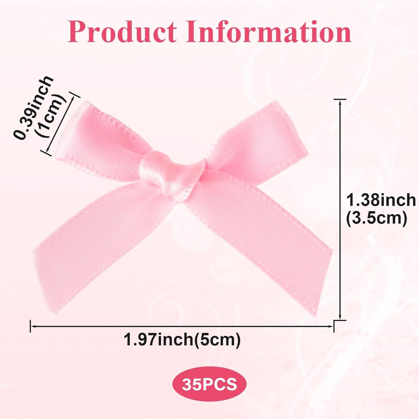 35Pcs Mini Pink Ribbon Bows, Small Satin Ribbon Bow, Cute Soft Bowknot Sewing Accessories for Flowers Bakery Wrapping Christmas Wedding Birthday Party Decoration