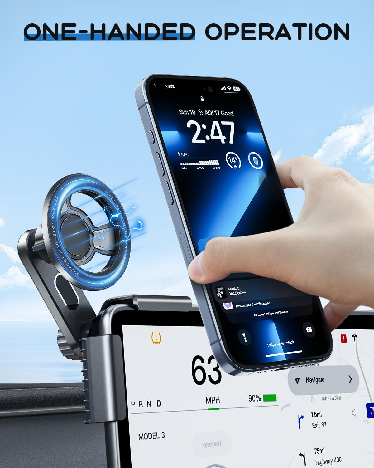 Tesla Phone Mount for Magsafe, Magnetic Tesla Phone Holder for Tesla Model 3 Model Y, Tesla Model 3/Y Accessories 2024 Fits All Phones