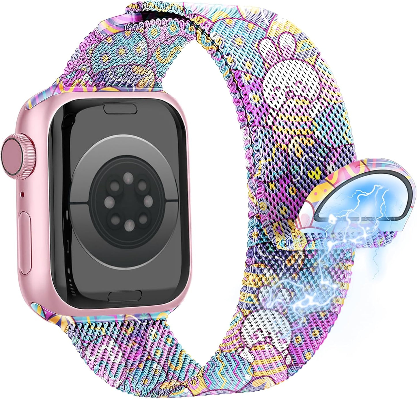 Easter Milanese Magnetic Band for Apple Watch Bands for Women 46Mm 45Mm 44Mm 49Mm 42Mm, Rabbits Eggs Cute Stainless Steel Iwatch Bands for Iphone Watch Series 10 9 8 7 6 5 4 3 SE Ultra-Purple