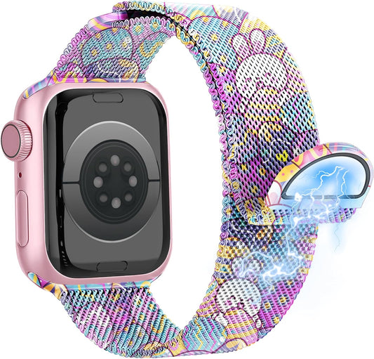 Easter Milanese Magnetic Band for Apple Watch Bands for Women 46Mm 45Mm 44Mm 49Mm 42Mm, Rabbits Eggs Cute Stainless Steel Iwatch Bands for Iphone Watch Series 10 9 8 7 6 5 4 3 SE Ultra-Purple