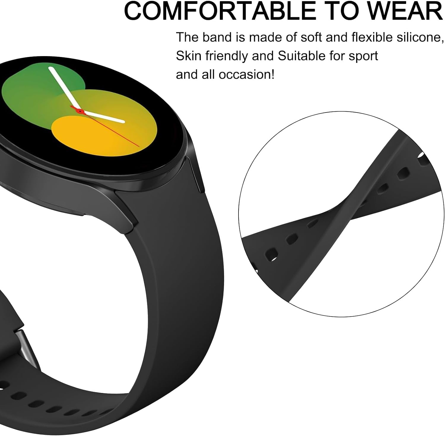 for Samsung Galaxy Watch 6 Band 40Mm 44Mm / Galaxy Watch 6 Classic Bands 43Mm 47Mm, 20Mm Soft Silicone No Gap Sport Band Adjustable Replacement Strap for Galaxy Watch 6 Band Women Men