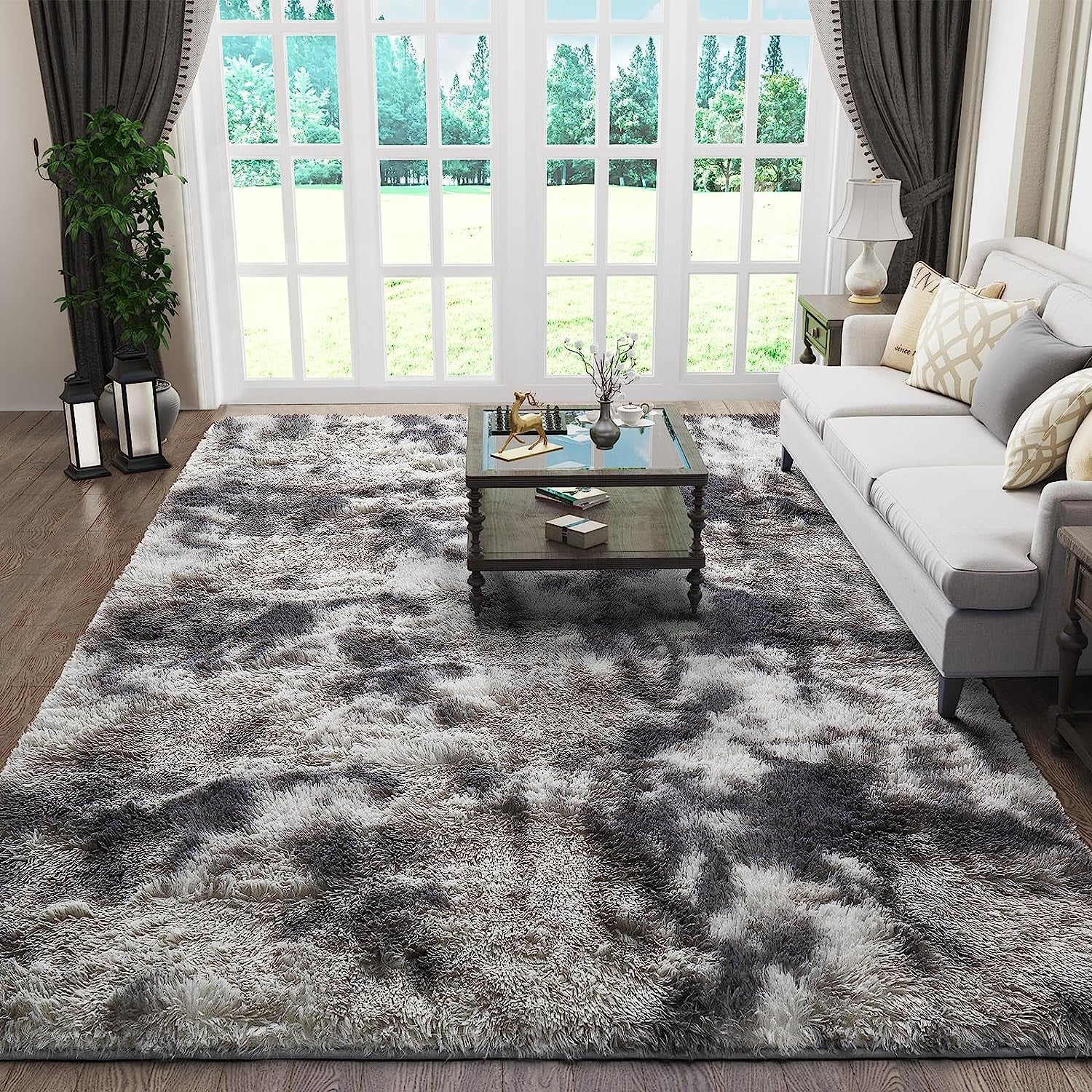Area Rugs 9X12 Living Room, Large Grey Bedroom Carpet, Big Shag Indoor Thick Soft Nursery Rug, Gray Fluffy Carpets for Boy and Girls Room Dorm Home Decor Aesthetic