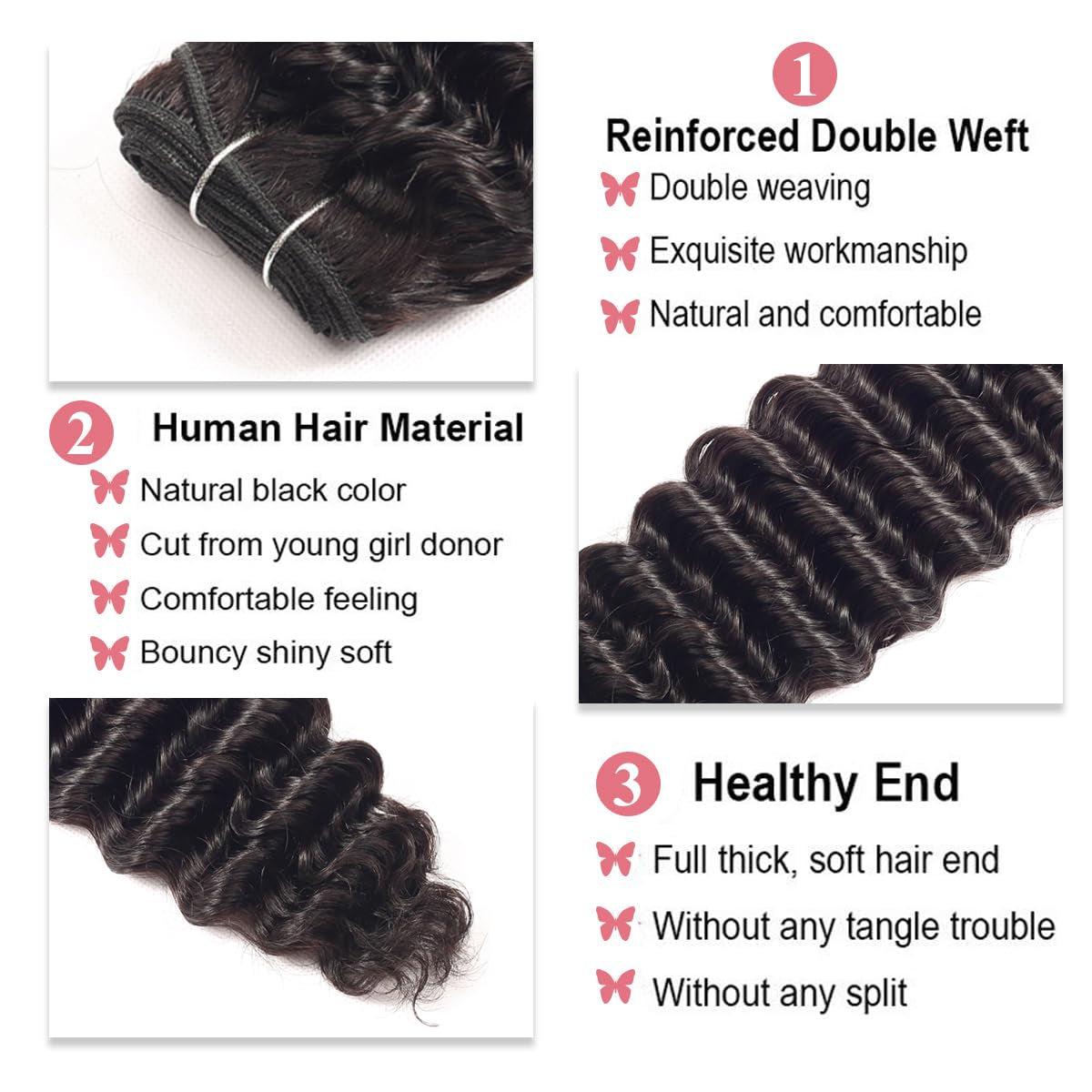 12A Deep Wave Human Hair Bundles Brazilian Deep Curly Bundles Human Hair 16 18 20 Inchs 3 Bundles Deals Human Hair 100% Unprocessed Natural Black