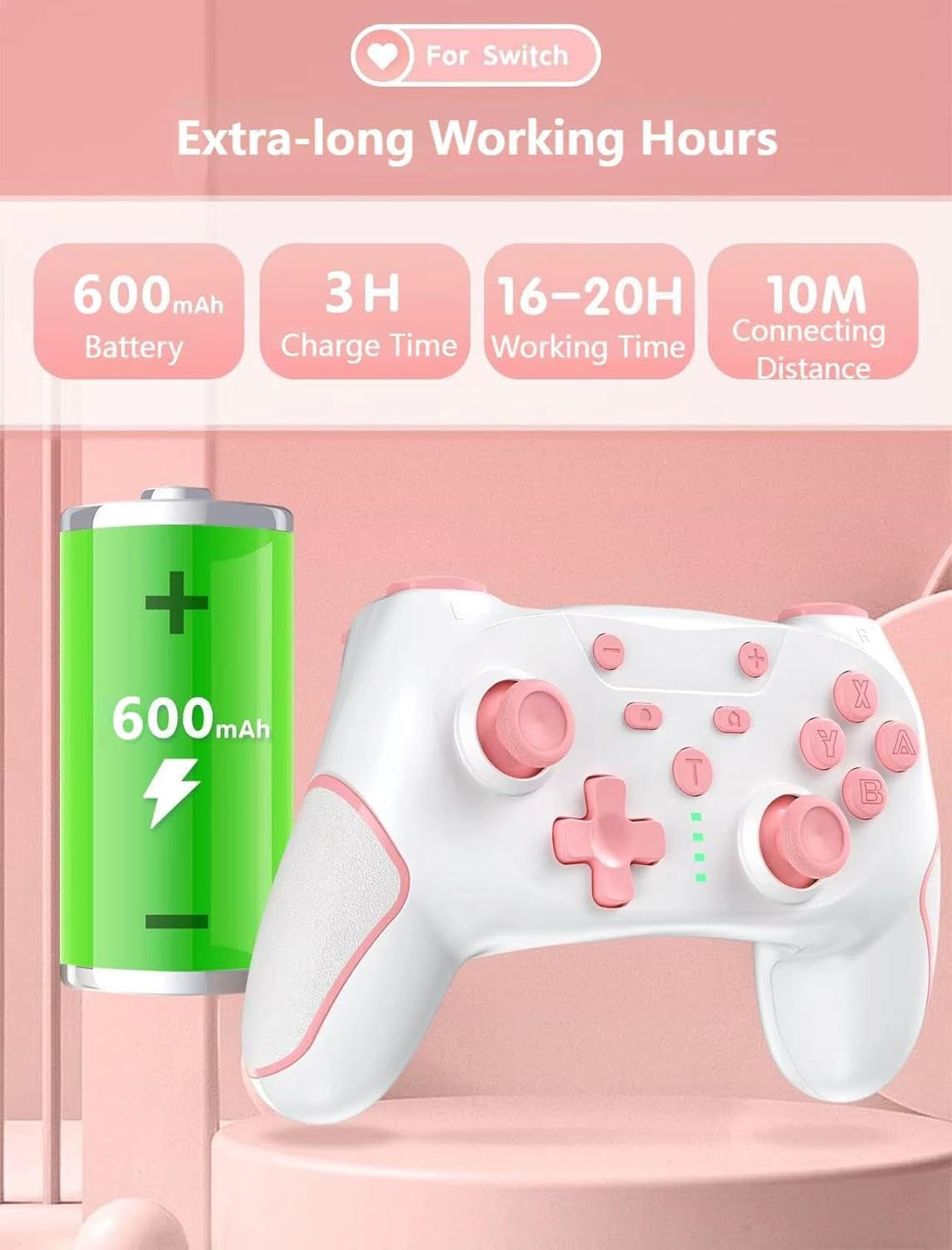 Switch Pro Controller, Wireless Pro Controller for Switch/Switch Lite/Switch OLED, Switch Controller with 2 Back Buttons, 3-Level TURBO Adjustable (Pink)