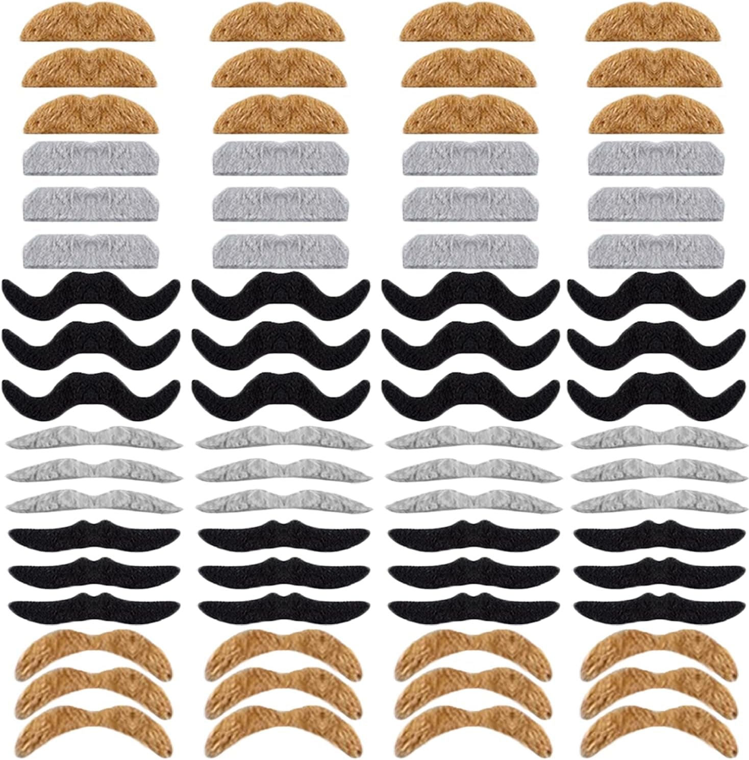 72 Pcs Self Adhesive Fake Mustache Set,Novelty Hairy Mustanches,Costume Facial Hair for St. Patrick'S Day and Role-Playing(Mixed Colors) Black