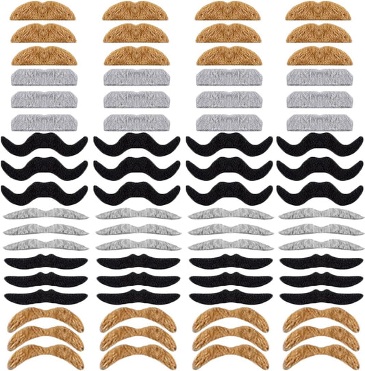 72 Pcs Self Adhesive Fake Mustache Set,Novelty Hairy Mustanches,Costume Facial Hair for St. Patrick'S Day and Role-Playing(Mixed Colors) Black