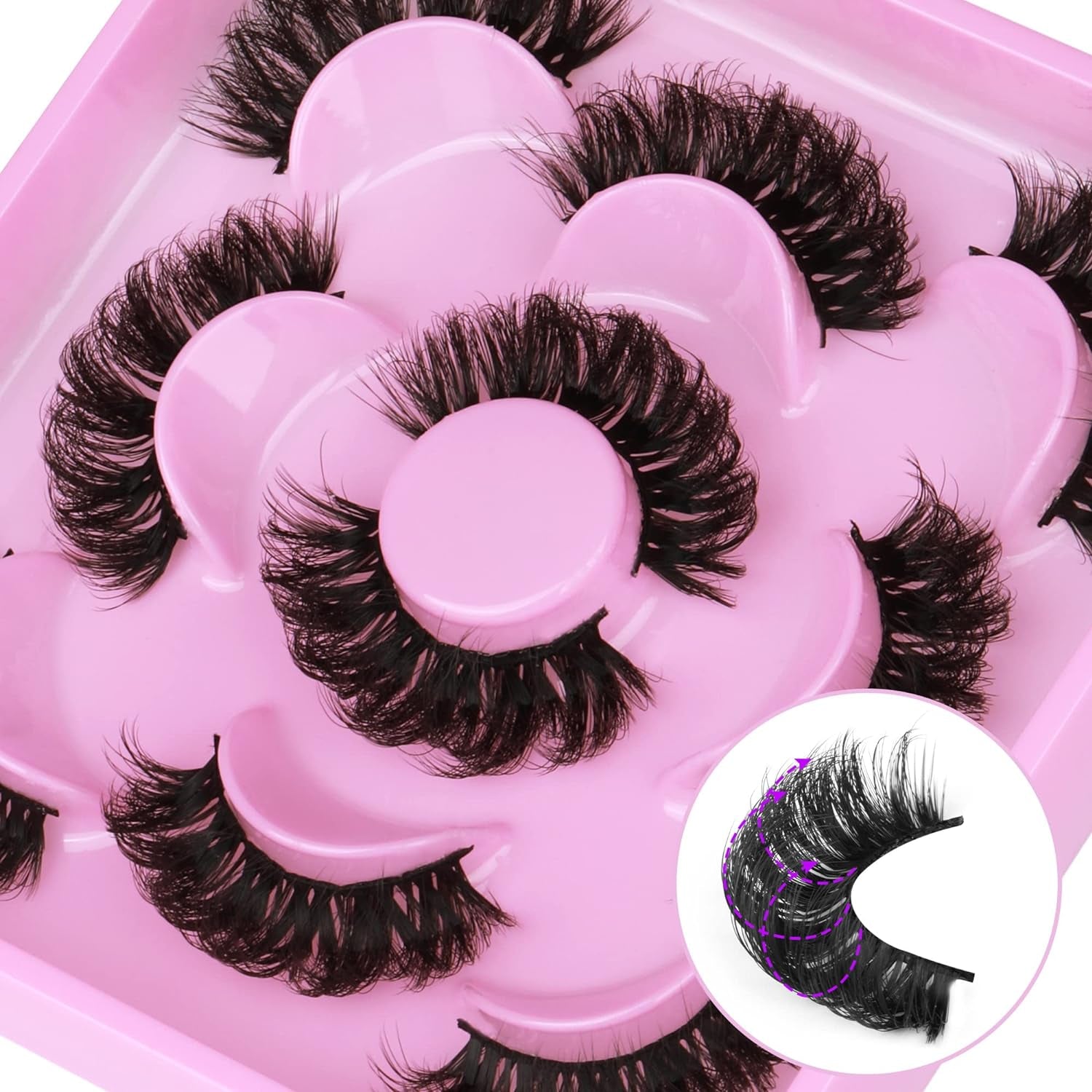 Natural False Eyelashes Fluffy Mink Lashes 3D Wispy D Curl Eye Lashes Russian Strip Thick Full False Eyelashes 5 Pairs 21Mm by  Eyelashes