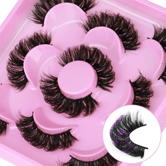 Natural False Eyelashes Fluffy Mink Lashes 3D Wispy D Curl Eye Lashes Russian Strip Thick Full False Eyelashes 5 Pairs 21Mm by  Eyelashes