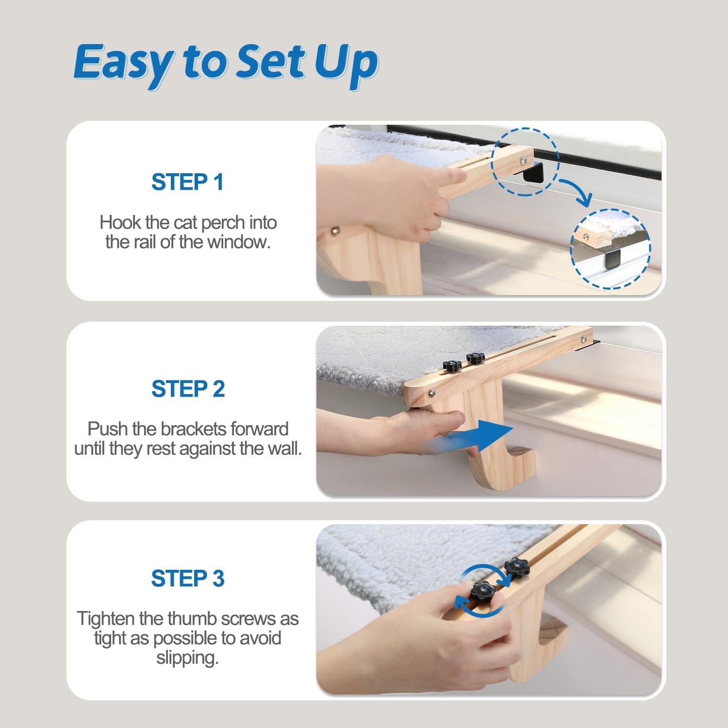 Easy Seat Cat Perch for Window Sill - Hammock Design W/Premium Wood & Robust Metal Frame - Cat Window Seat for Large Cats and Kittens (Dark Stained Wood W/Gray Bed, Medium (23''W X 14''D))