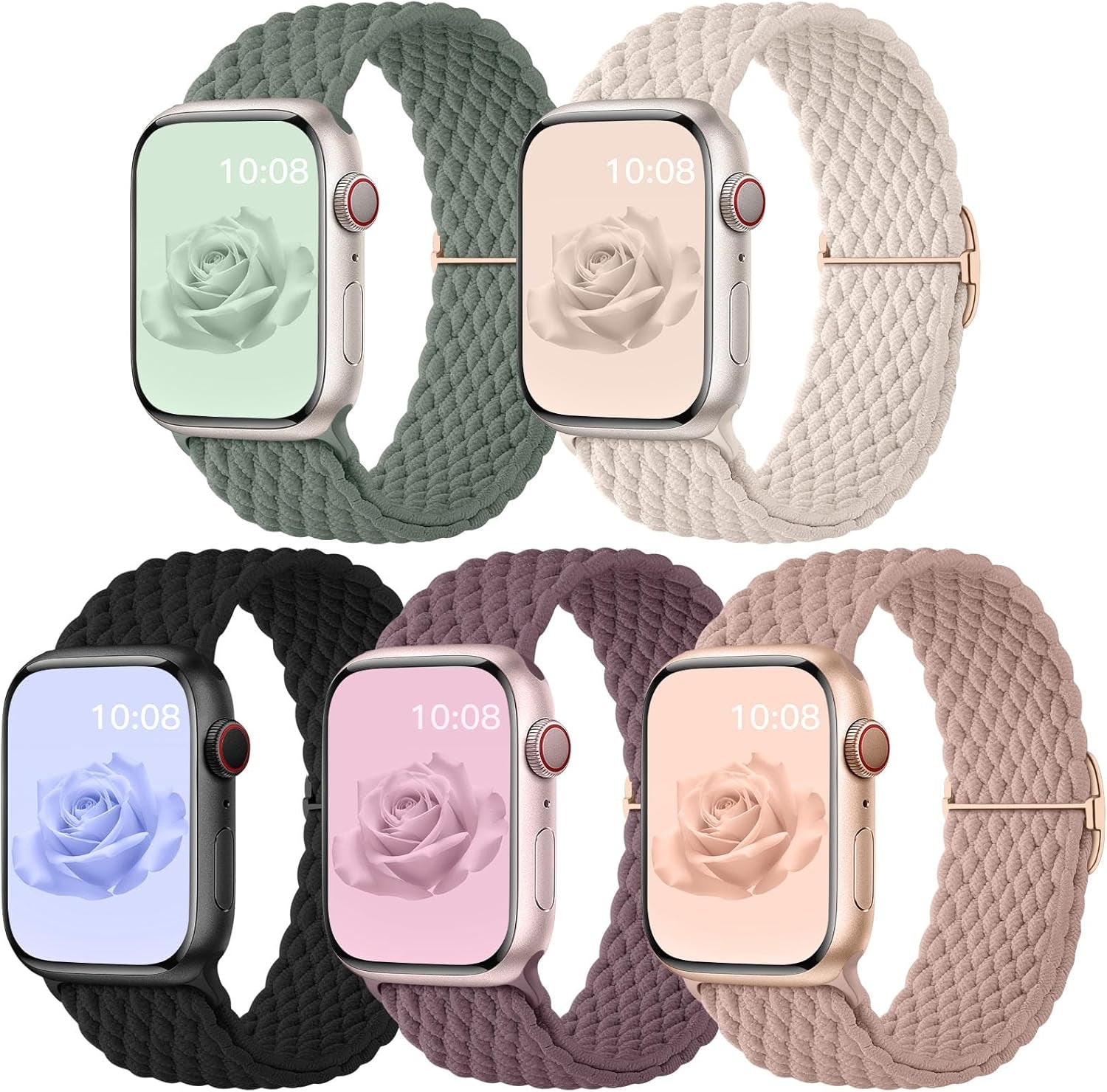 5 Pack Braided Stretchy Solo Loop Compatible with Apple Watch Bands 40Mm 38Mm 41Mm 44Mm 45Mm 49Mm 42Mm for Women Men, Elastic Nylon Adjustable Sport Straps for Iwatch Series 9 8 7 6 5 4 3 SE Ultra